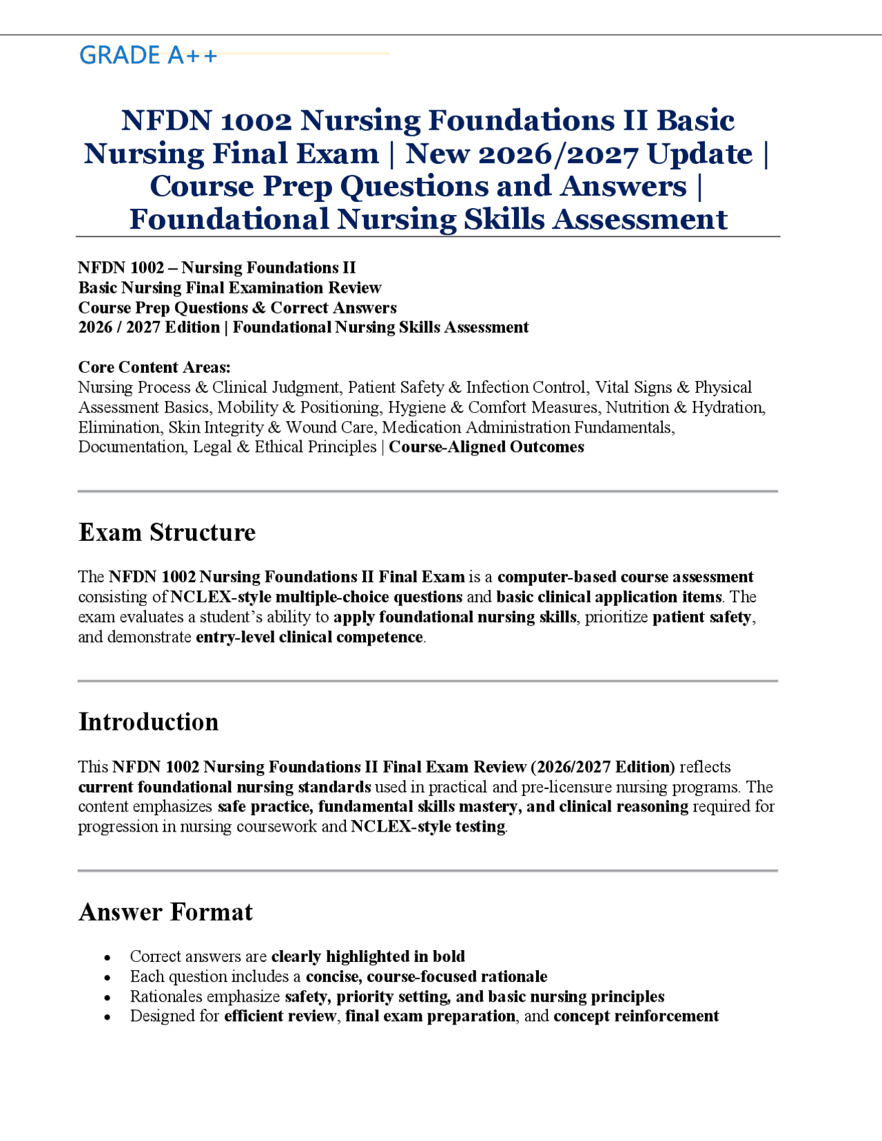 NFDN 1002 Nursing Foundations II Basic Nursing Final Exam | New 2026/ ...