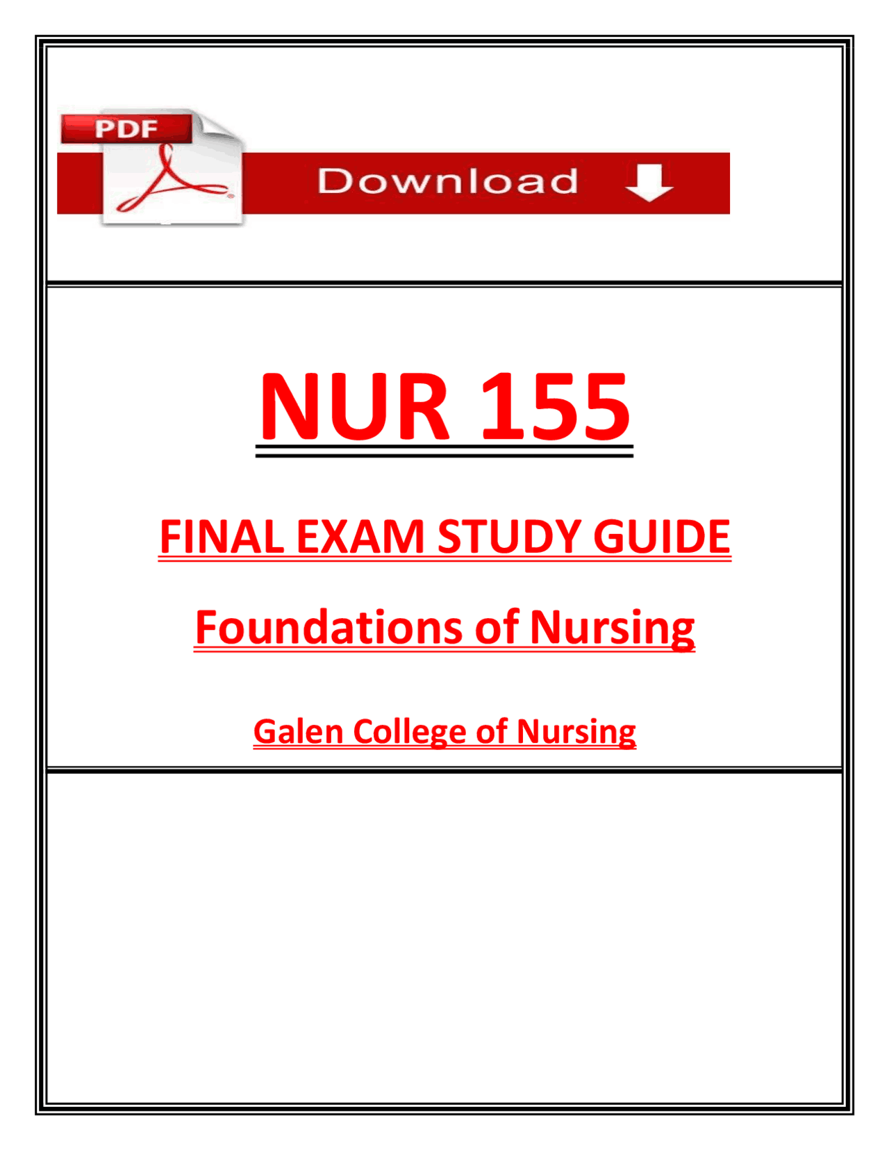 NUR 155 Final Exam Study Guide 2026/2027 | Foundations of Nursing PDF ...