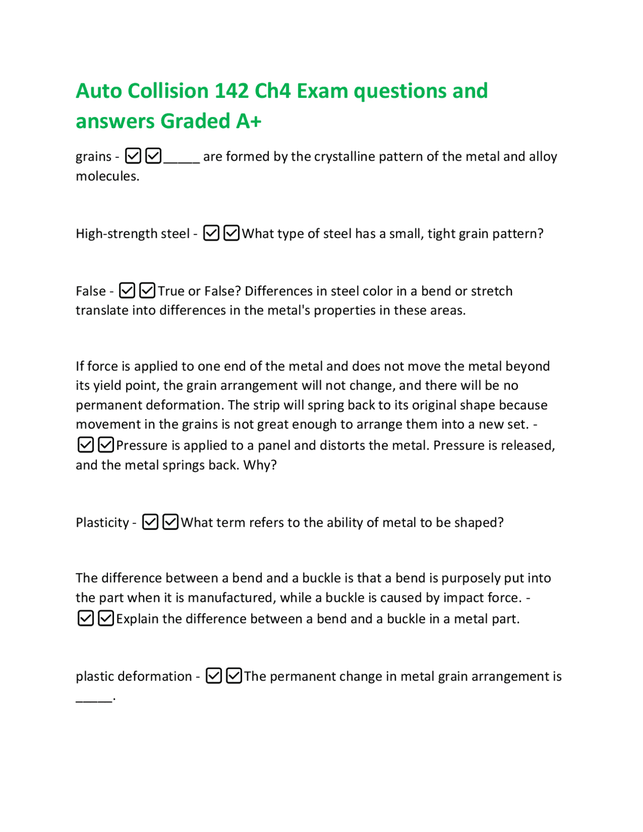 Auto Collision 142 Ch4 Exam questions and answers Graded A+ | Exams ...