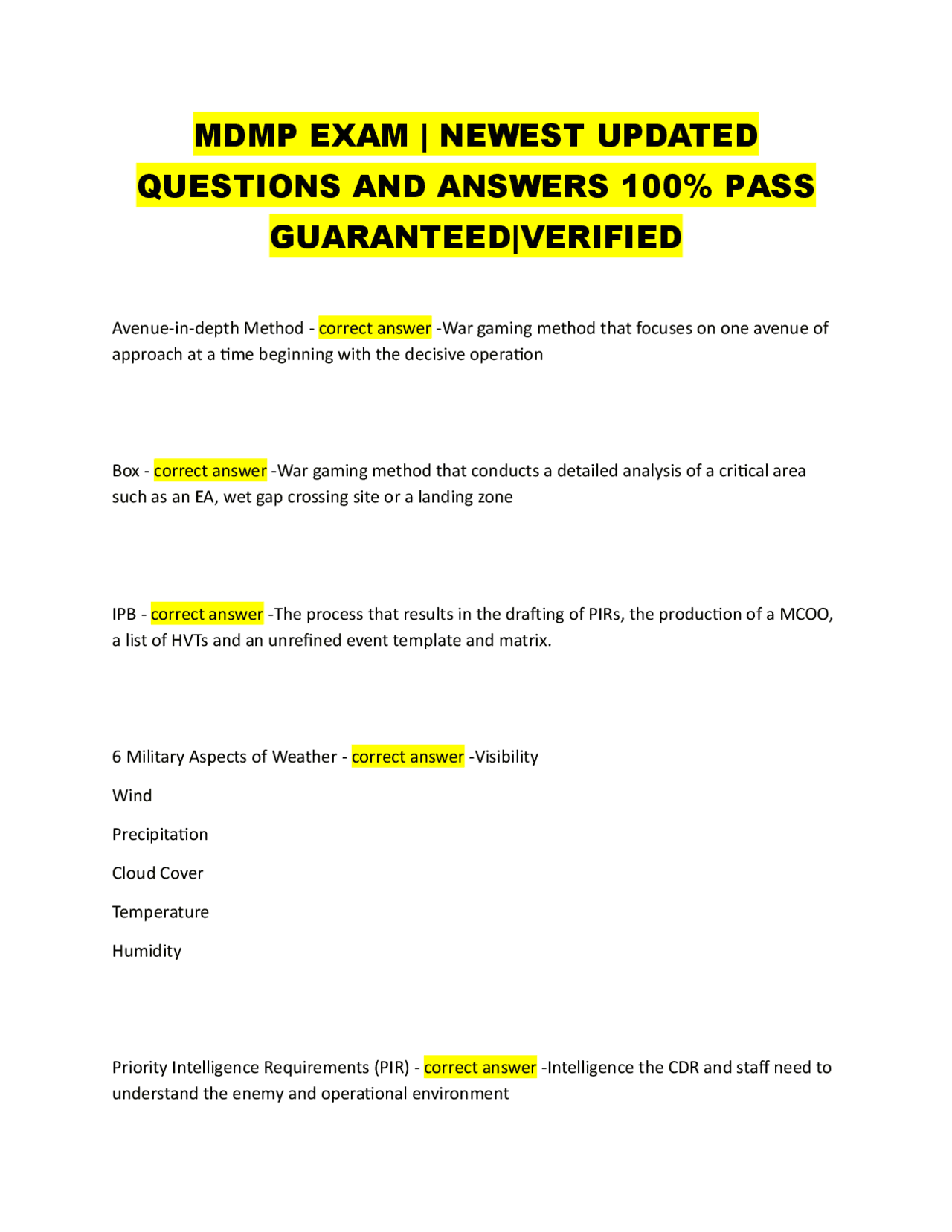 Mdmp Worksheet.pdf MDMP EXAM | NEWEST UPDATED QUESTIONS AND ANSWERS 100% PASS GUARANTEED ...