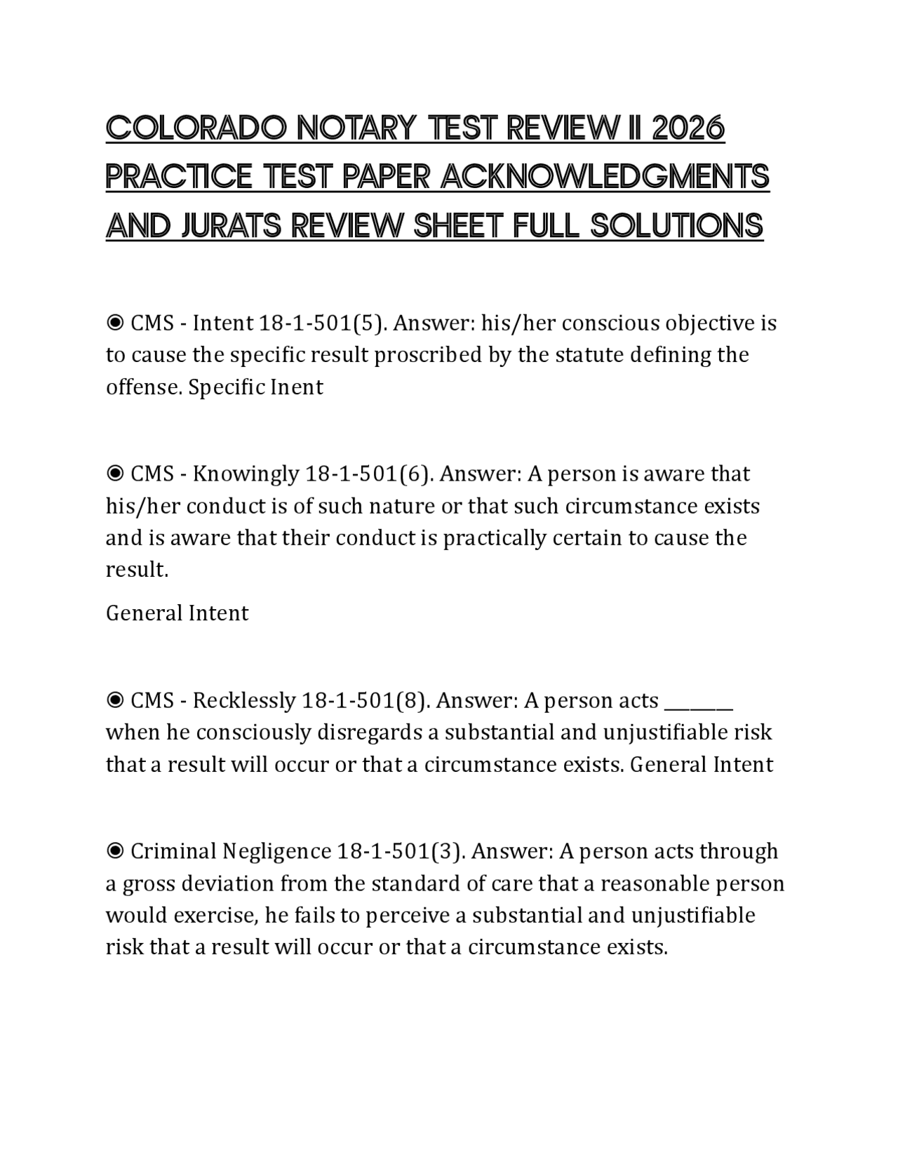 Colorado Notary Example COLORADO NOTARY TEST REVIEW II 2026 PRACTICE TEST PAPER ACKNOWLEDGMENTS ...