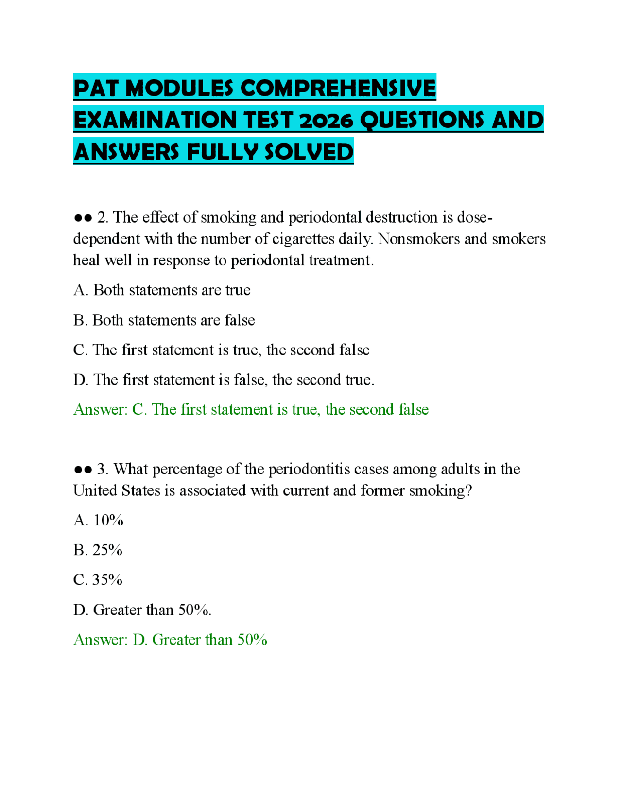 PAT MODULES COMPREHENSIVE EXAMINATION TEST 2026 QUESTIONS AND ANSWERS ...