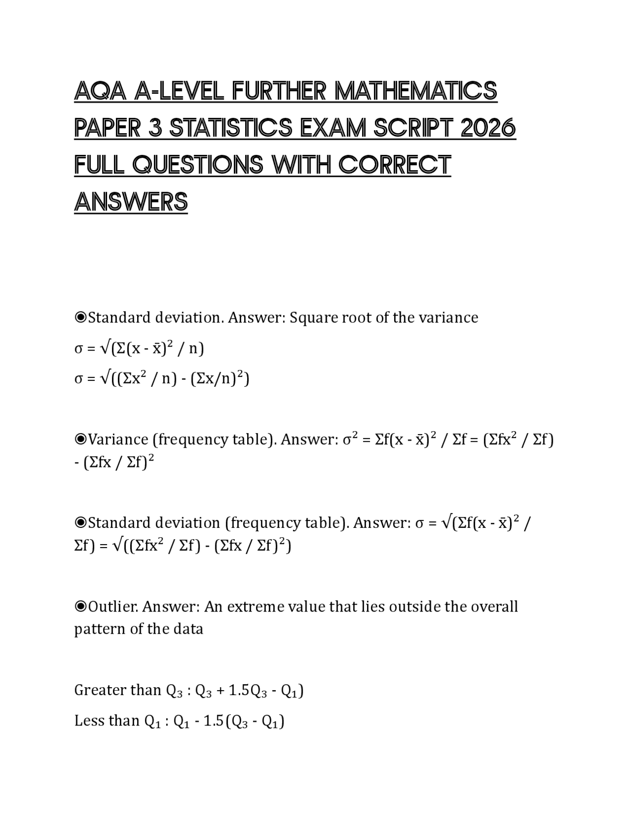 AQA A-LEVEL FURTHER MATHEMATICS PAPER 3 STATISTICS EXAM SCRIPT 2026 ...