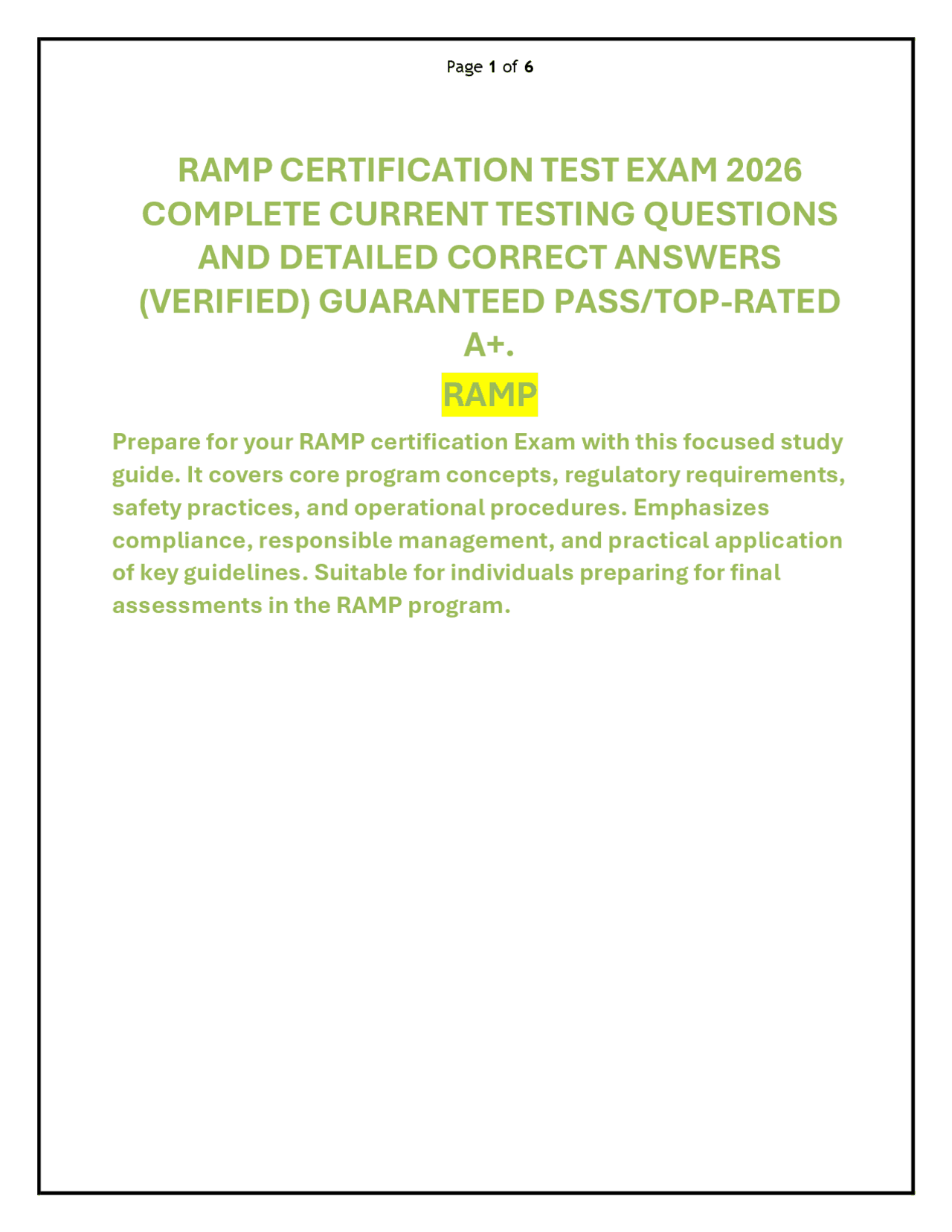 RAMP CERTIFICATION TEST EXAM 2026 | Exams Business Ethics | Docsity