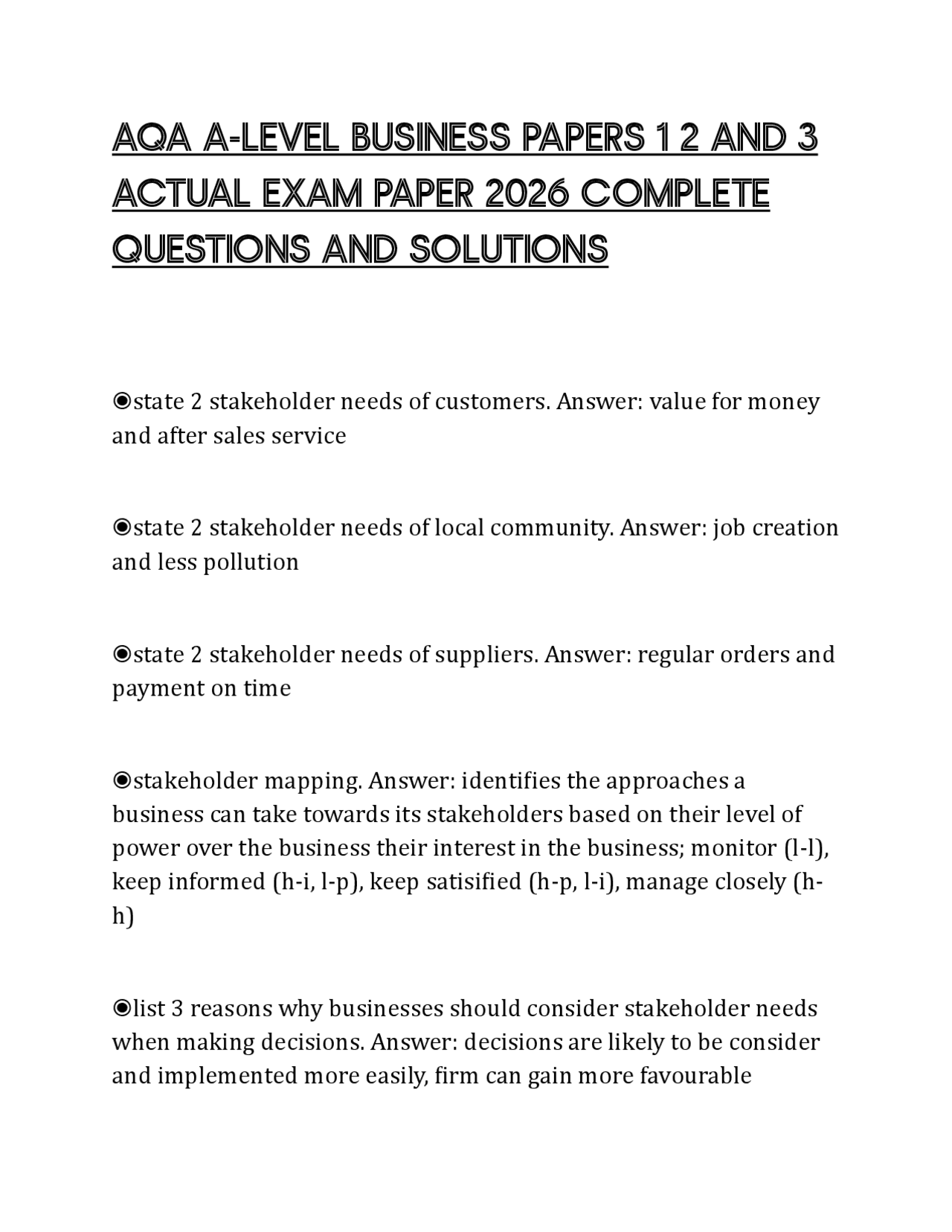 AQA A-LEVEL BUSINESS PAPERS 1 2 AND 3 ACTUAL EXAM PAPER 2026 COMPLETE ...