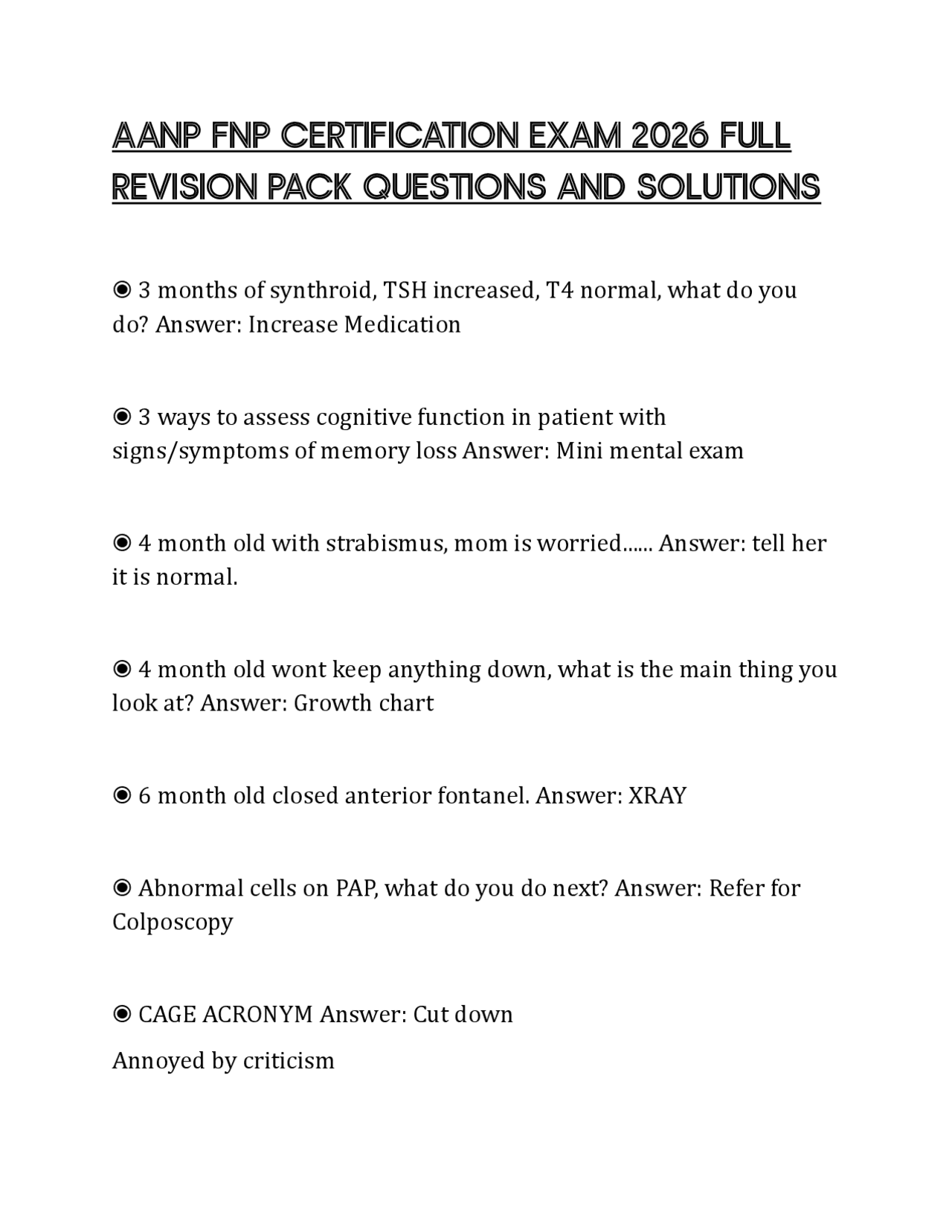 AANP FNP CERTIFICATION EXAM 2026 FULL REVISION PACK QUESTIONS AND ...