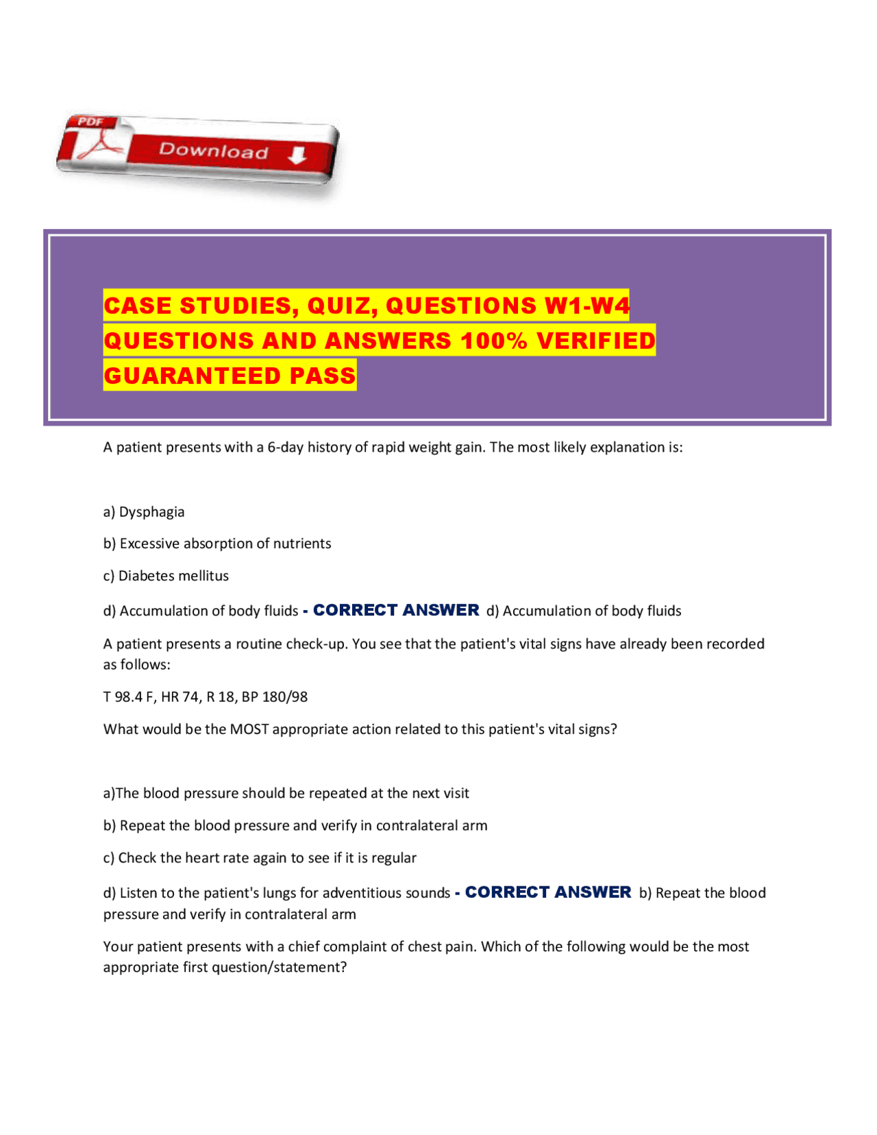 Medical Case Studies & Clinical Exam Questions with Verified Answers ...