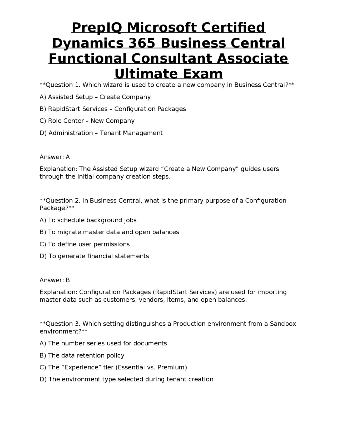 PrepIQ Microsoft Certified Dynamics 365 Business Central Functional ...