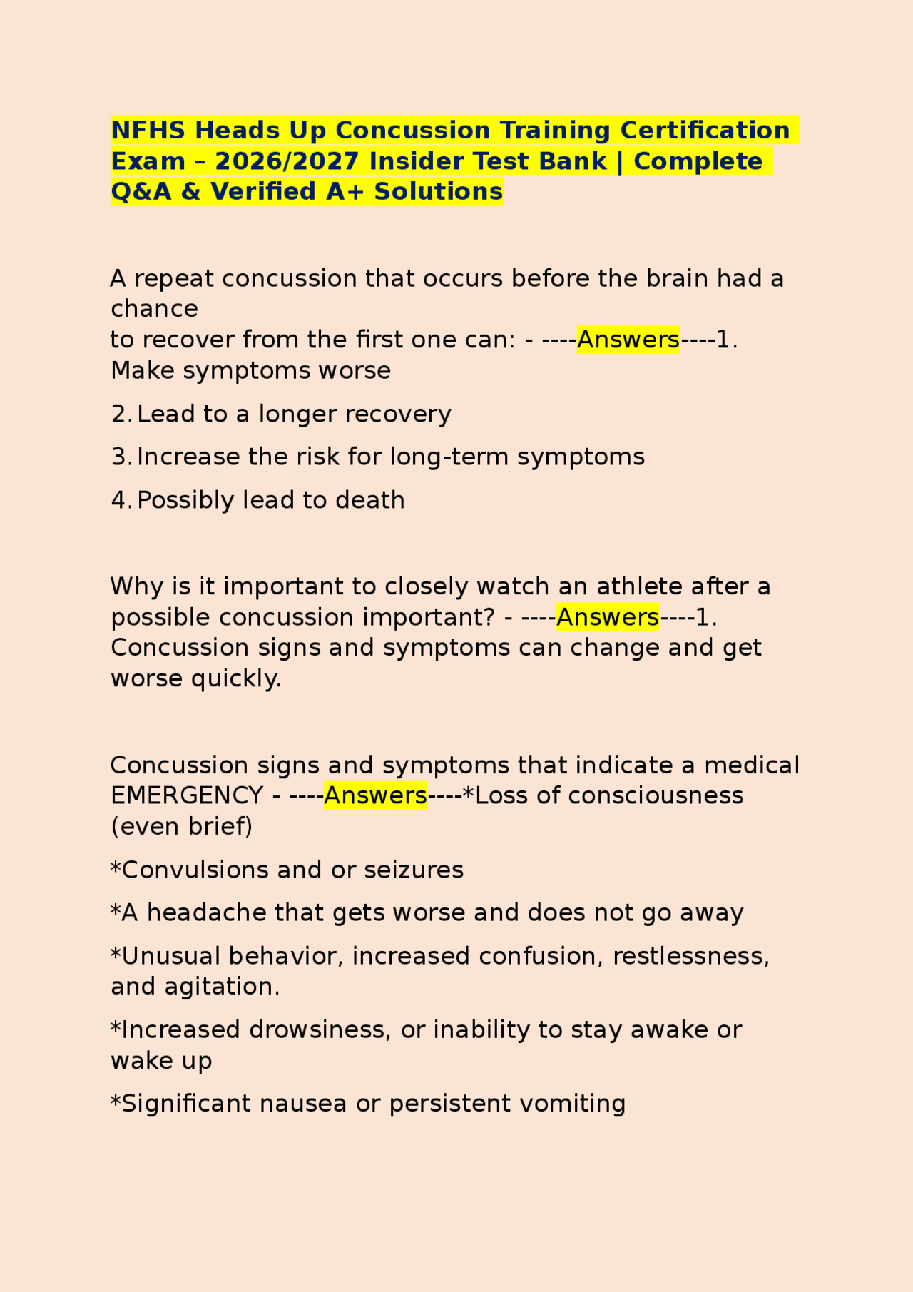 NFHS Heads Up Concussion Training Certification Exam – 2026/2027 ...