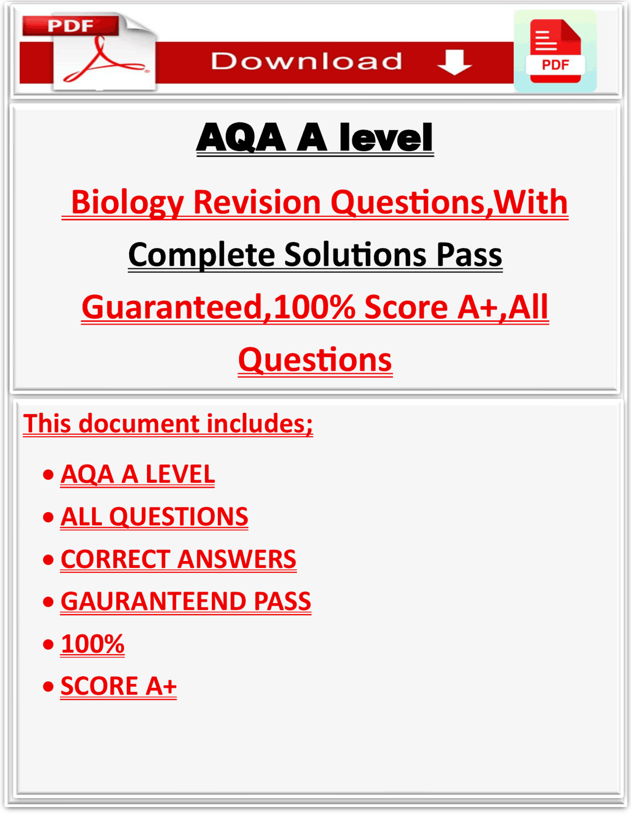 AQA A Level Biology Study Guide with Exam Questions, Correct Answers ...