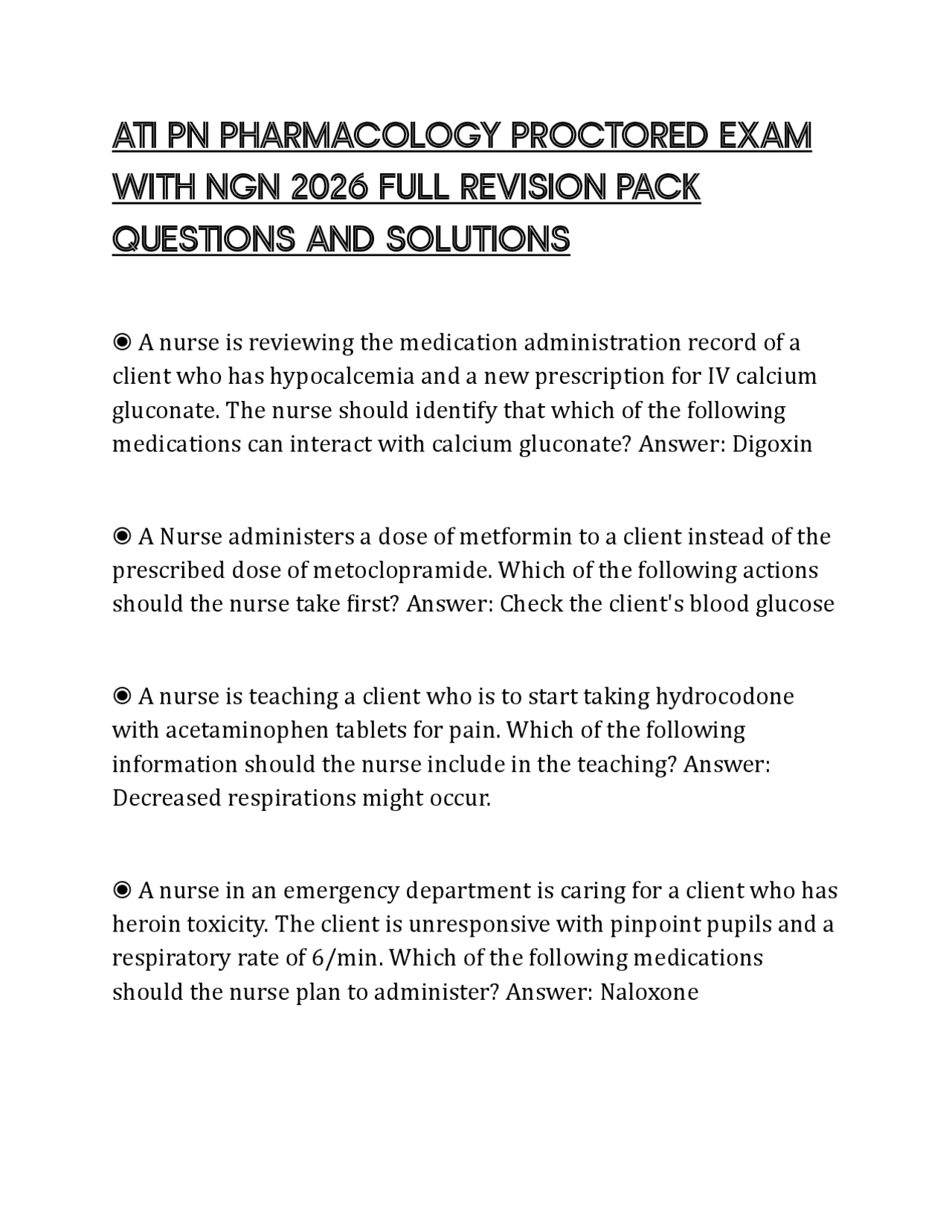 ATI PN PHARMACOLOGY PROCTORED EXAM WITH NGN 2026 FULL REVISION PACK ...