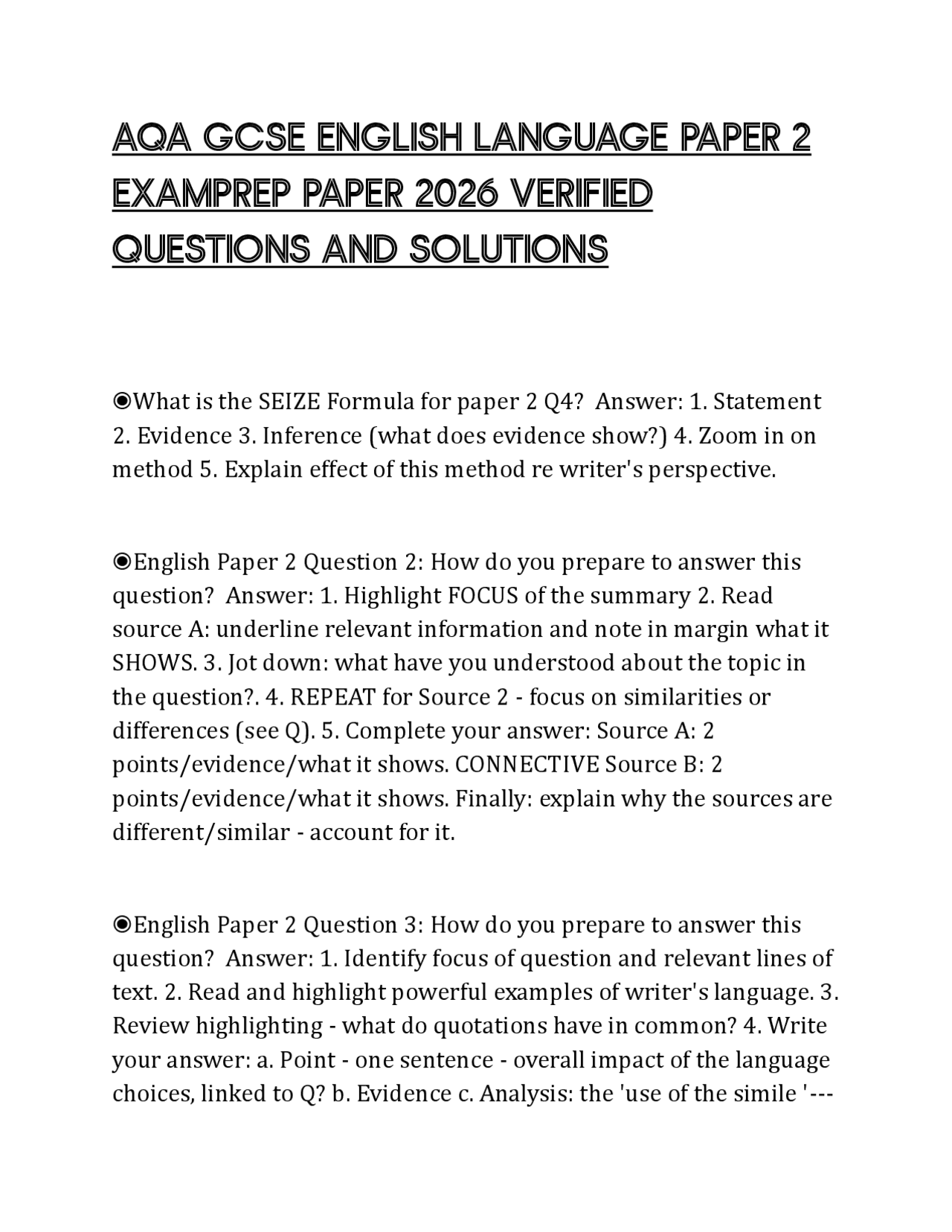 AQA GCSE ENGLISH LANGUAGE PAPER 2 EXAMPREP PAPER 2026 VERIFIED ...