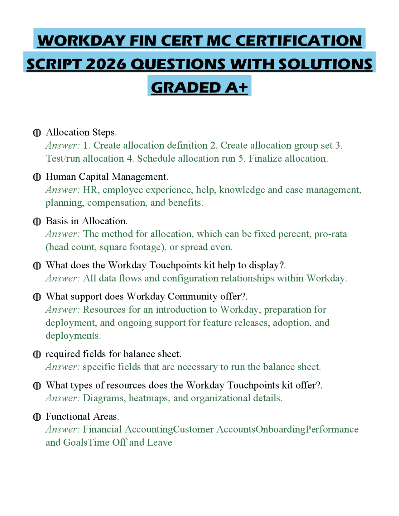 WORKDAY FIN CERT MC CERTIFICATION SCRIPT 2026 QUESTIONS WITH SOLUTIONS ...