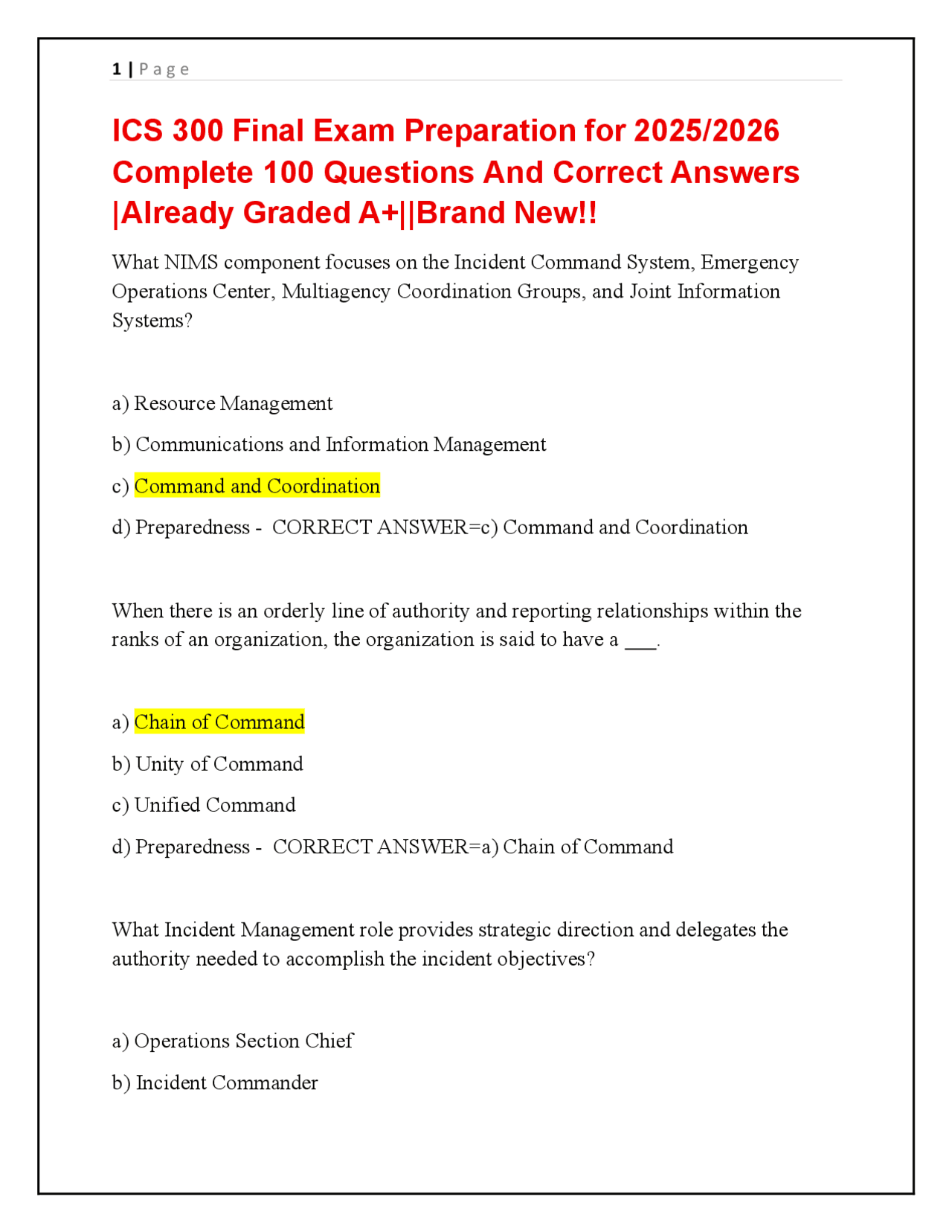 ICS 300 Final Exam 2025/2026 – 100 Questions & Verified Answers | Exams ...