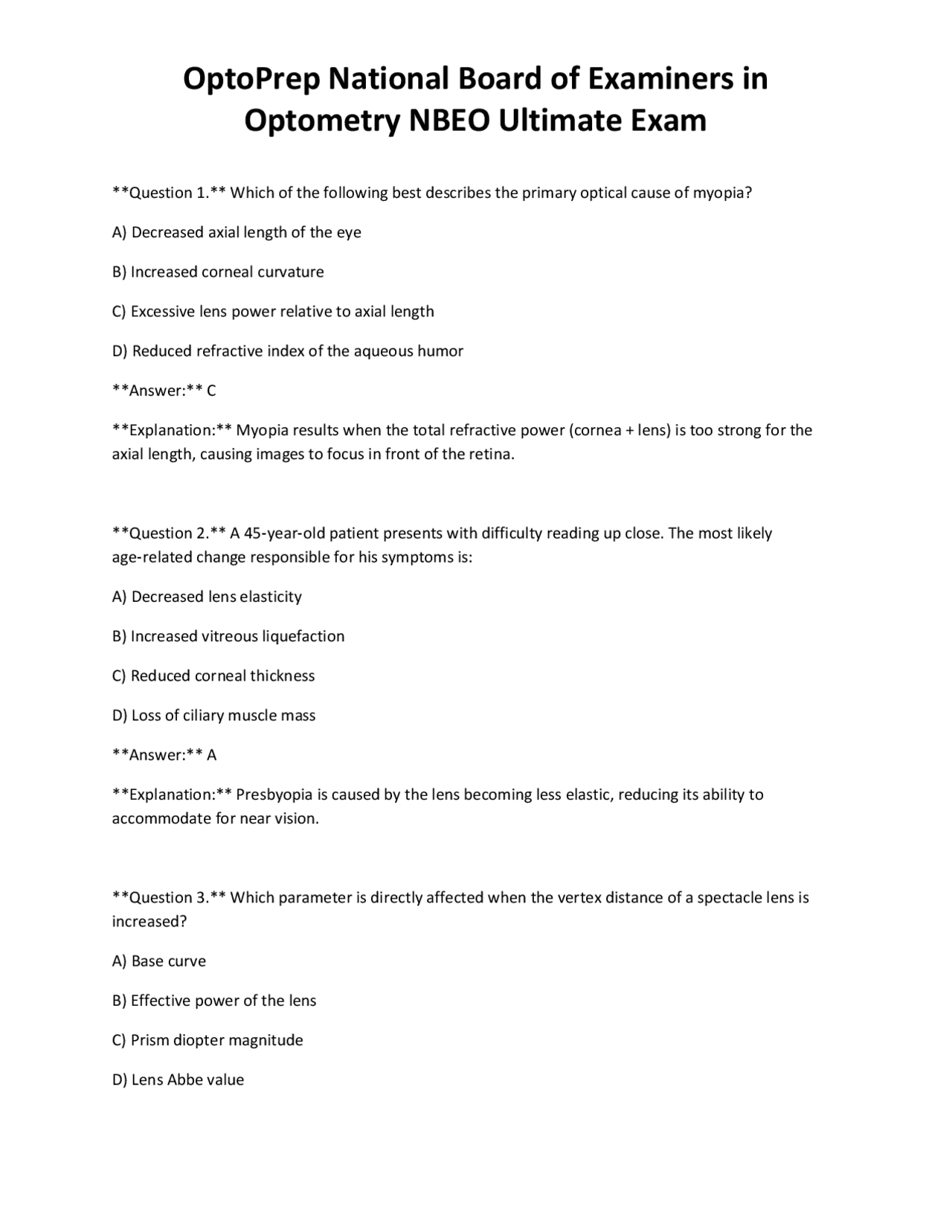 Optoprep OptoPrep National Board of Examiners in Optometry NBEO Ultimate Exam ...