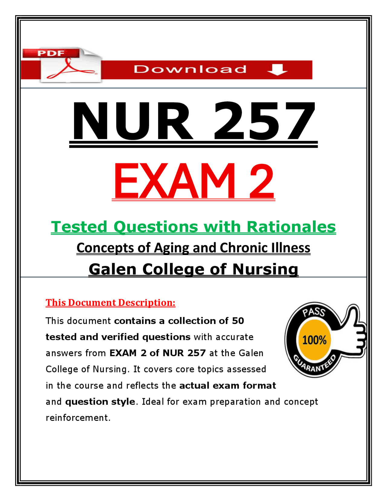 Galen NUR 257 Exam 2 Questions & Answers - Aging Concepts (2026) PDF ...