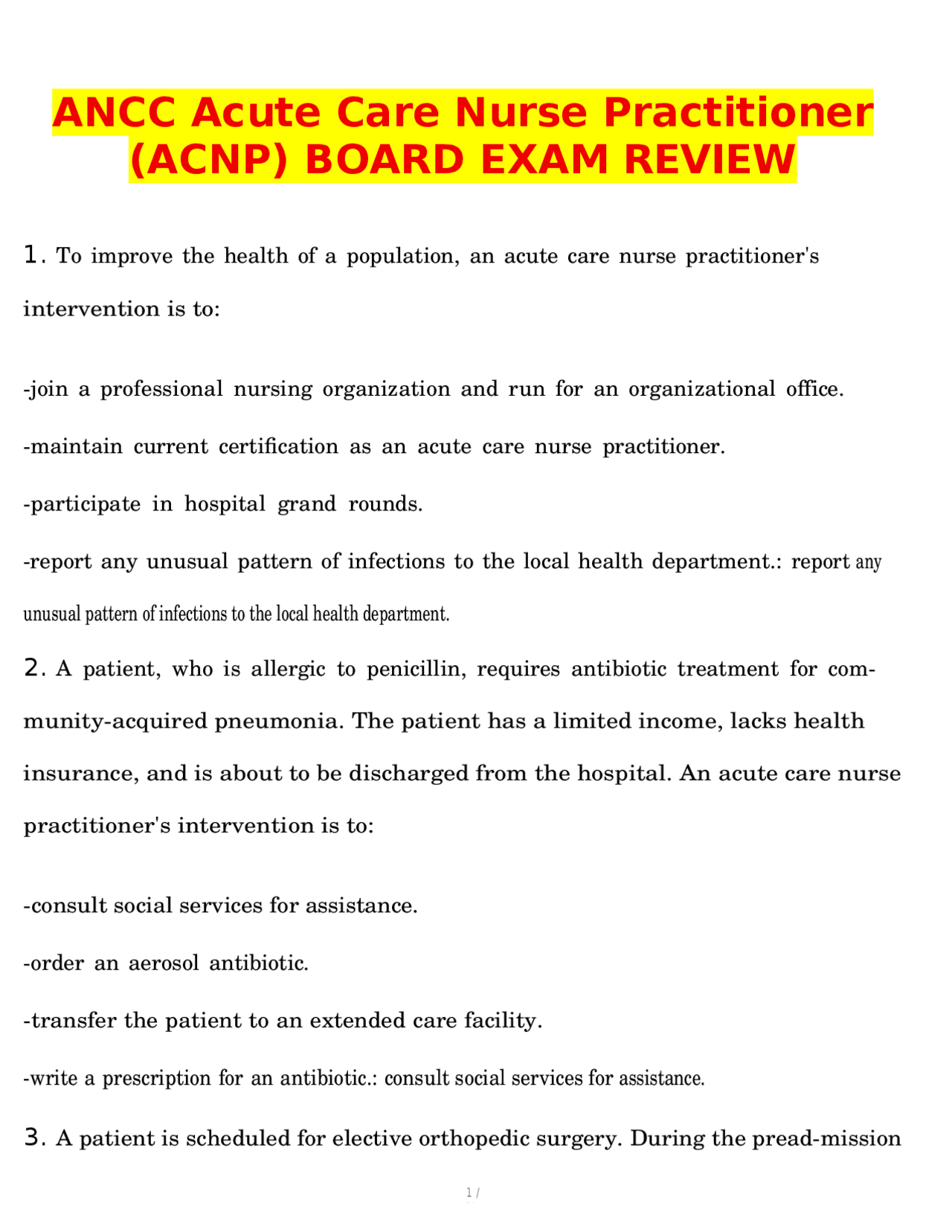 ANCC Acute Care Nurse Practitioner (ACNP) BOARD EXAM REVIEW | Exams ...
