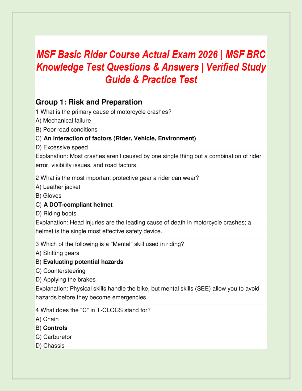 Msf Basic Rider Course Map MSF Basic Rider Course Actual Exam 2026 | MSF BRC Knowledge Test ...