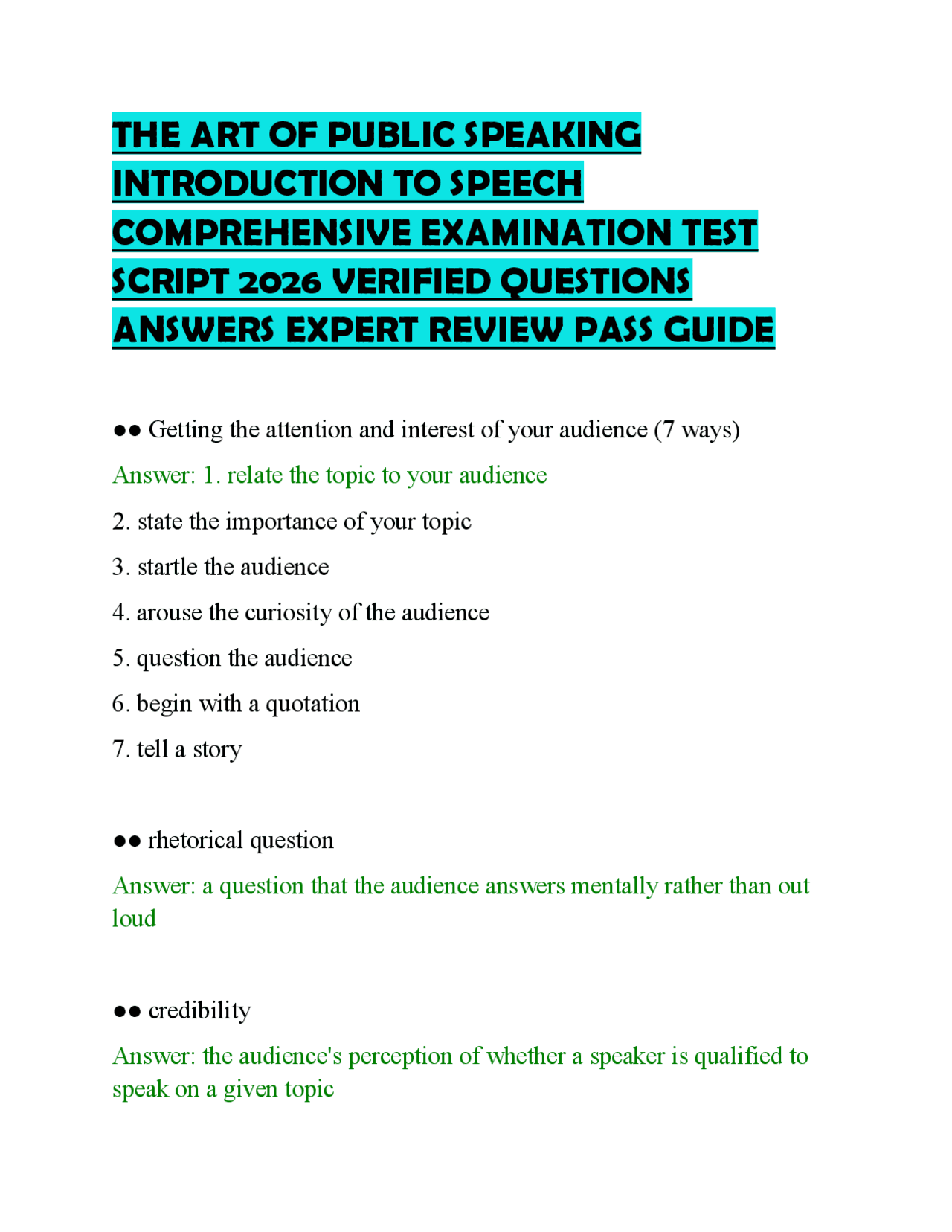 THE ART OF PUBLIC SPEAKING INTRODUCTION TO SPEECH COMPREHENSIVE ...