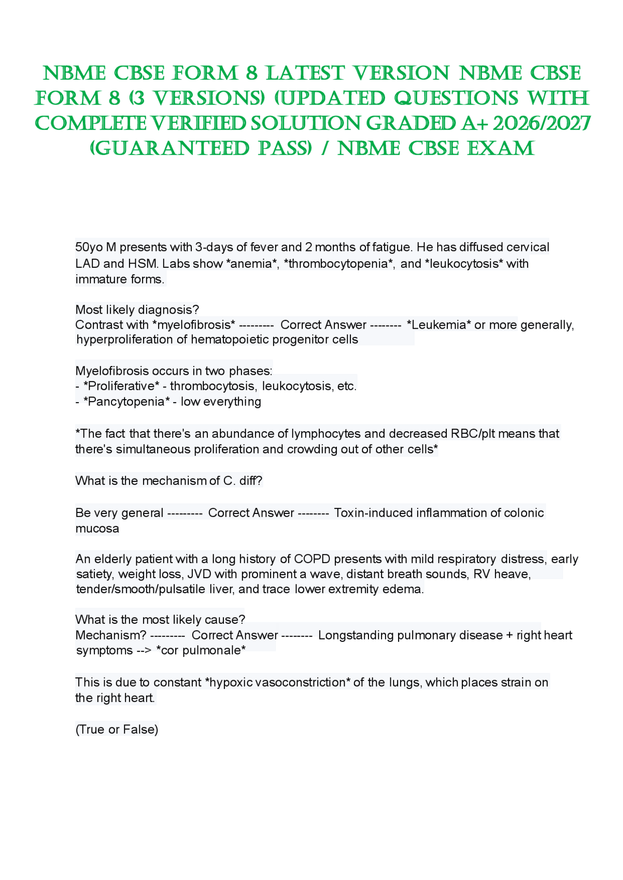 NBME CBSE ForM 8 LatESt VErSioN NBME CBSE ForM 8 (3 VErSioNS) (UpdatEd ...