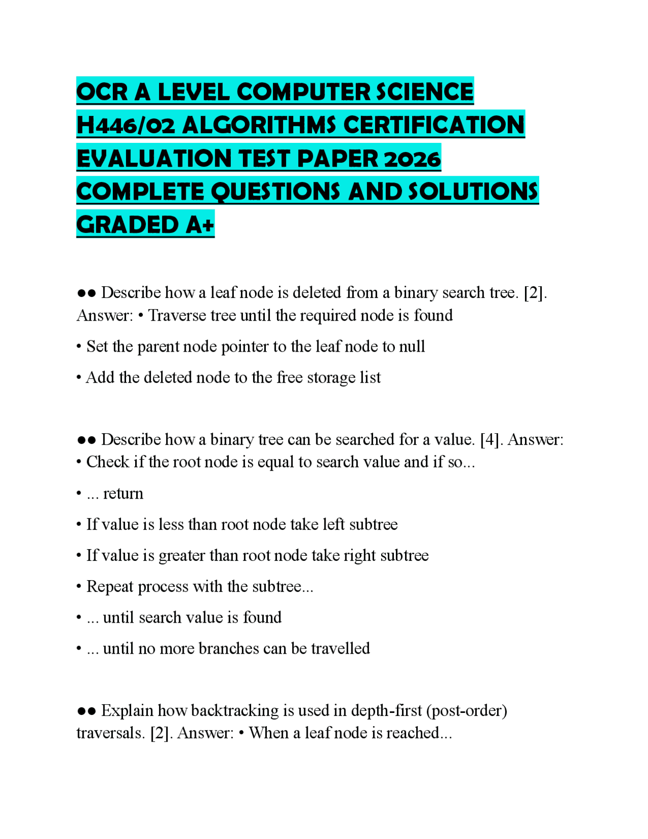 OCR A LEVEL COMPUTER SCIENCE H446/02 ALGORITHMS CERTIFICATION ...