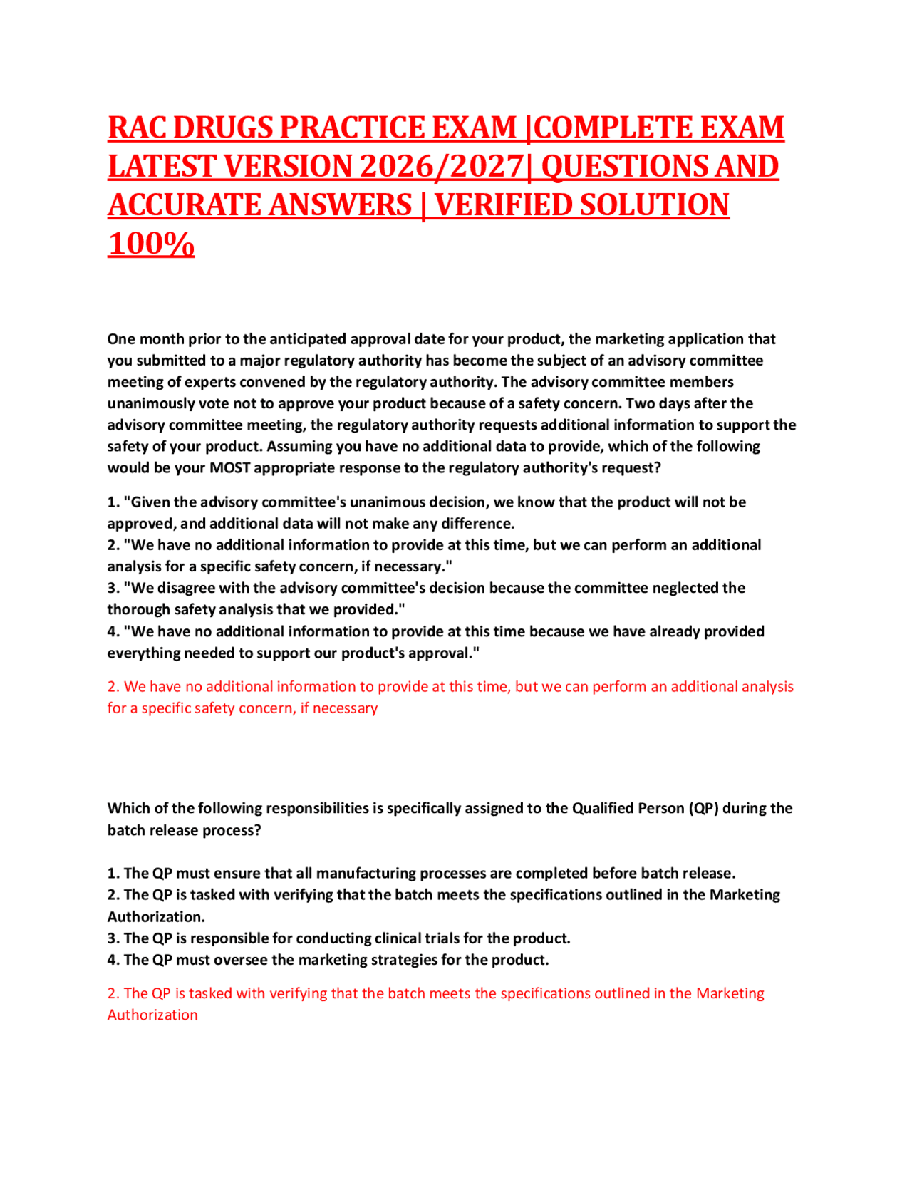 RAC DRUGS PRACTICE EXAM |COMPLETE EXAM LATEST VERSION 2026/2027 ...