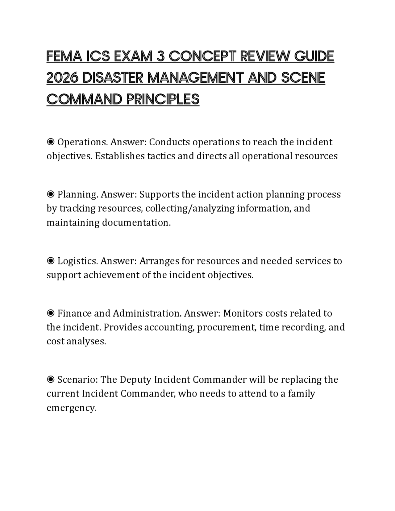 FEMA ICS EXAM 3 CONCEPT REVIEW GUIDE 2026 DISASTER MANAGEMENT AND SCENE ...