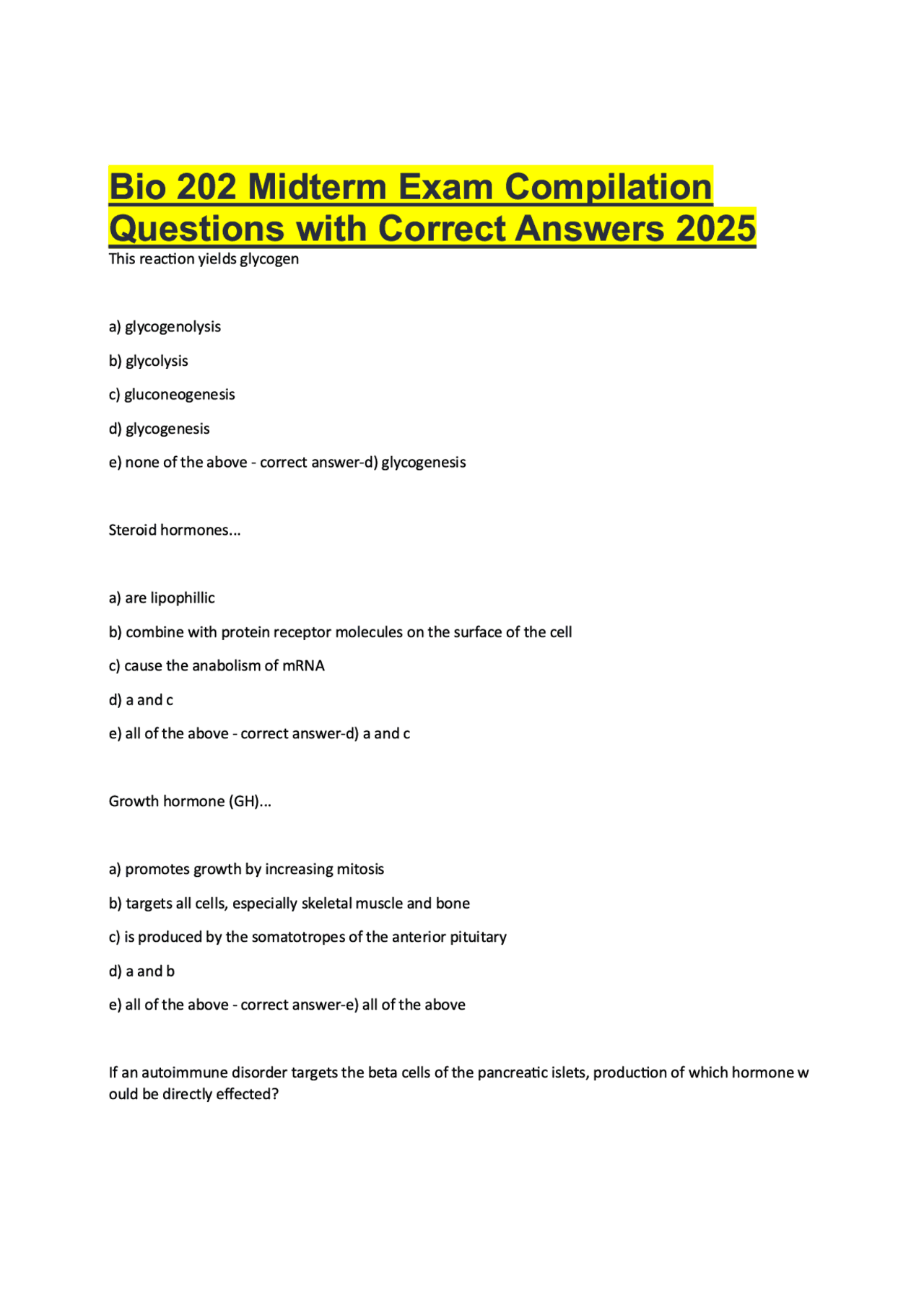 BIO 202 Midterm Exam Compilation 2025 – Comprehensive Practice ...
