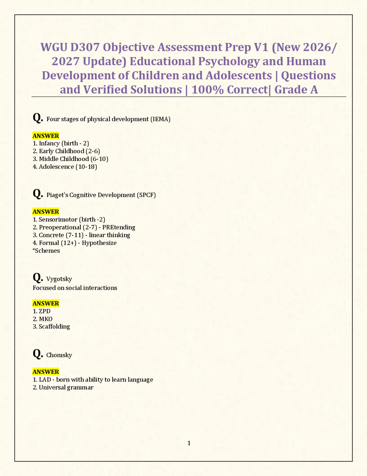 WGU D307 Objective Assessment Prep V1 (New 2026/ 2027 Update ...