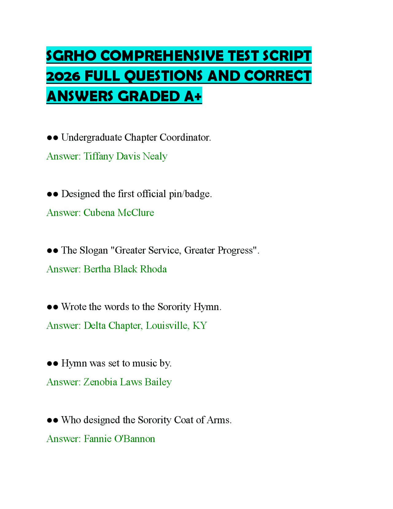 SGRHO COMPREHENSIVE TEST SCRIPT 2026 FULL QUESTIONS AND CORRECT ANSWERS ...