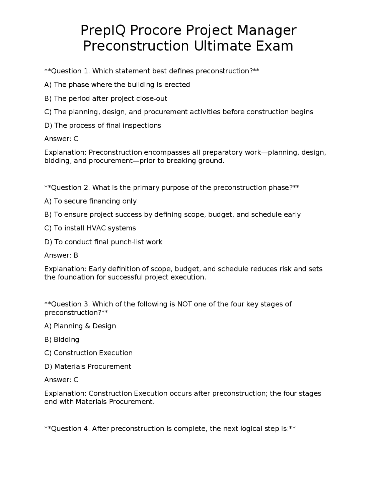 PrepIQ Procore Project Manager Preconstruction Ultimate Exam | Exams ...