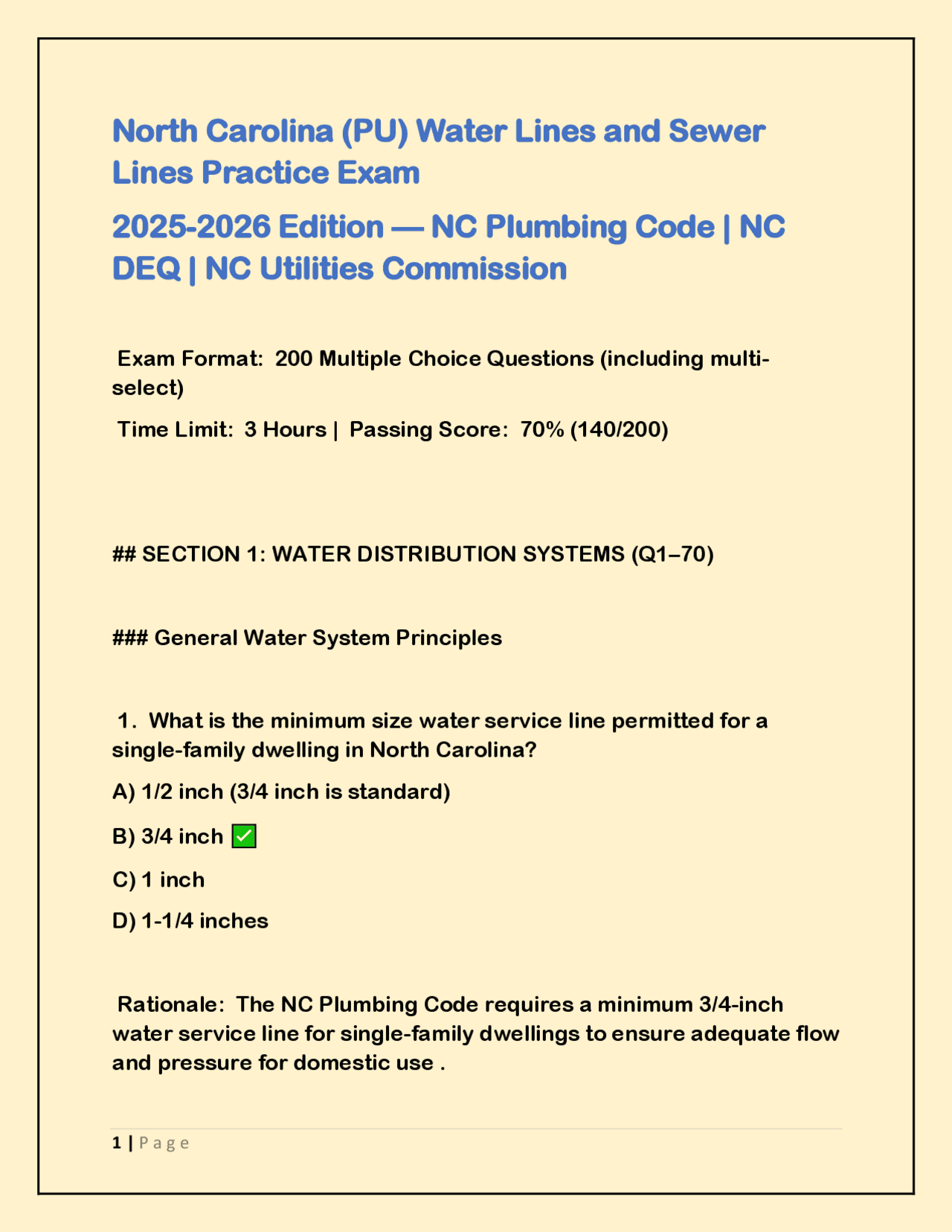 North Carolina (PU) Water Lines and Sewer Lines Practice Exam 2025-2026 ...