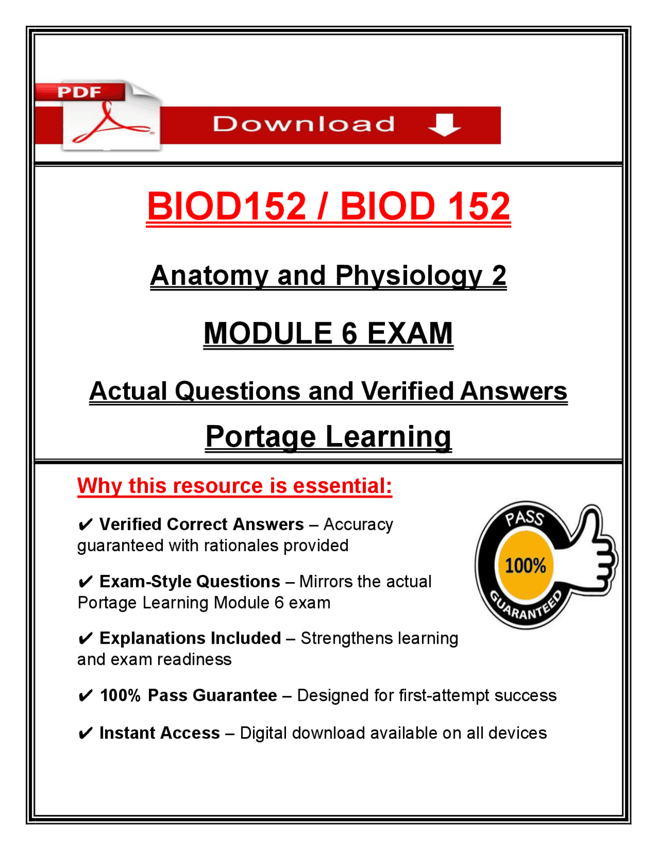 BIOD 152 Module 6 Exam (PDF) | (2026/2027) A&P II Questions | Anatomy ...