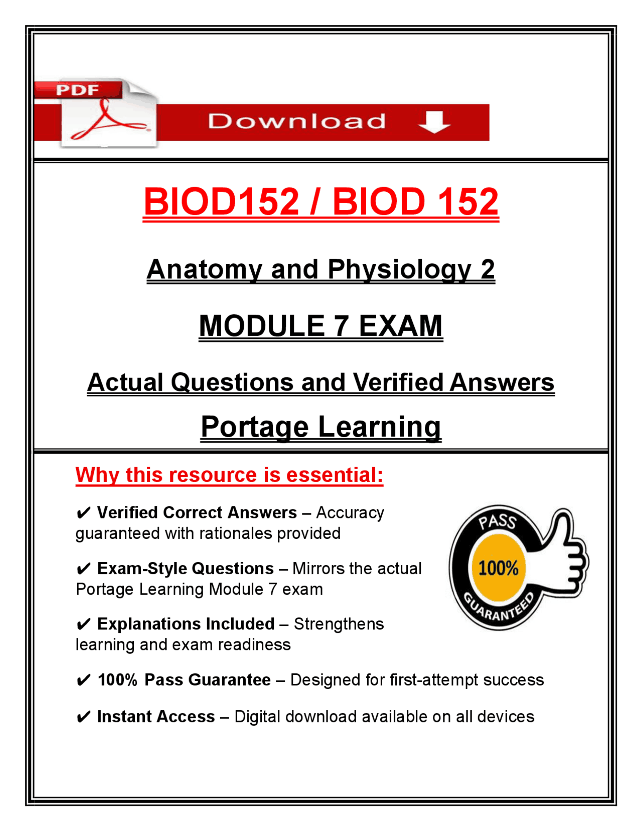 BIOD 152 Module 7 Exam (PDF) | (2026/2027) A&P II Questions | Anatomy ...