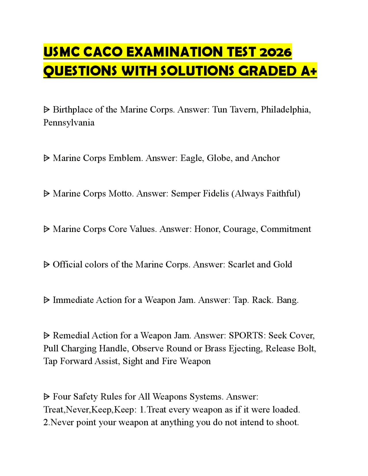 USMC CACO EXAMINATION TEST 2026 QUESTIONS WITH SOLUTIONS GRADED A+ ...