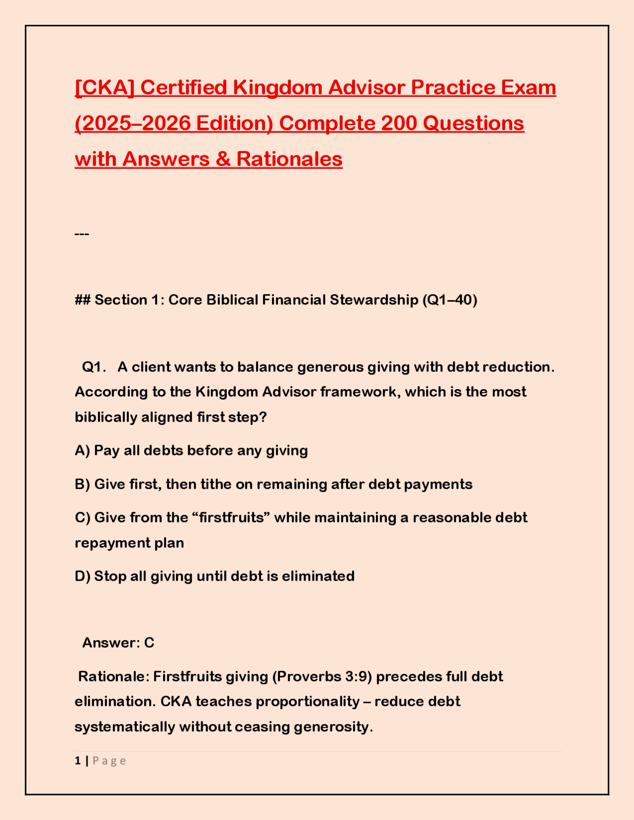 [CKA] Certified Kingdom Advisor Practice Exam (2025–2026 Edition ...