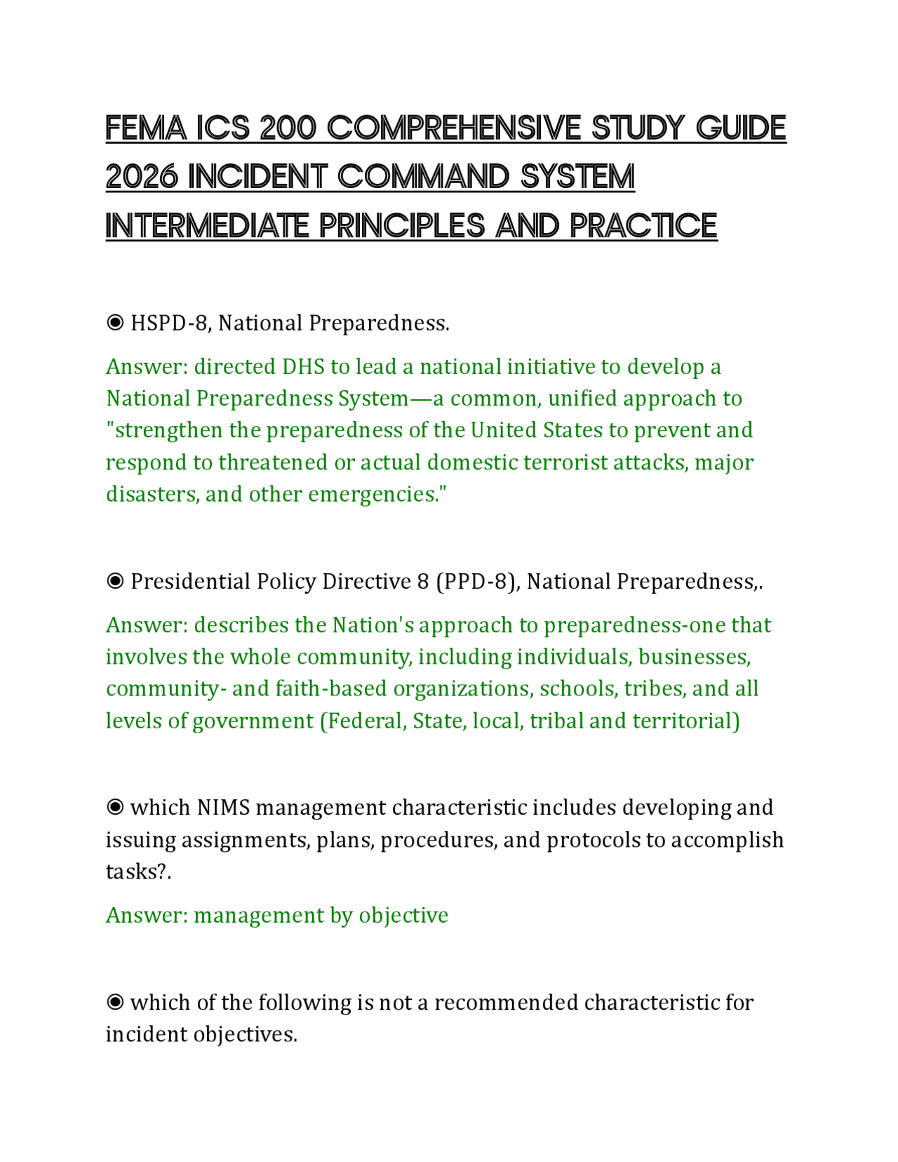 FEMA ICS 200 COMPREHENSIVE STUDY GUIDE 2026 INCIDENT COMMAND SYSTEM ...