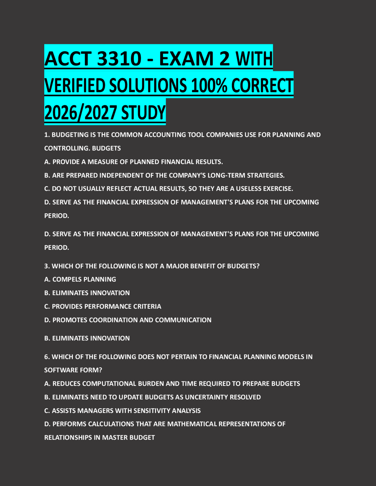 ACCT 3310 - EXAM 2 WITH VERIFIED SOLUTIONS 100% CORRECT 2026/2027 STUDY ...
