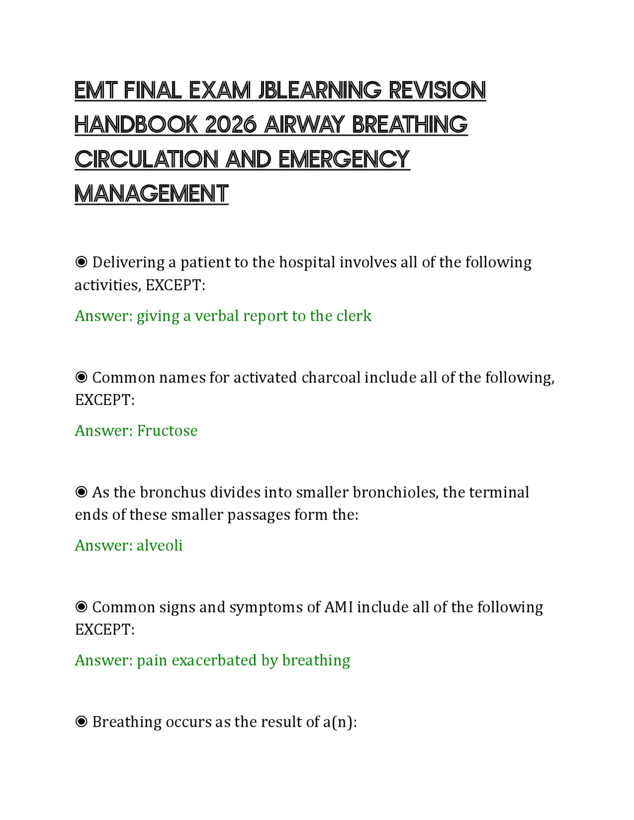 EMT FINAL EXAM JBLEARNING REVISION HANDBOOK 2026 AIRWAY BREATHING ...