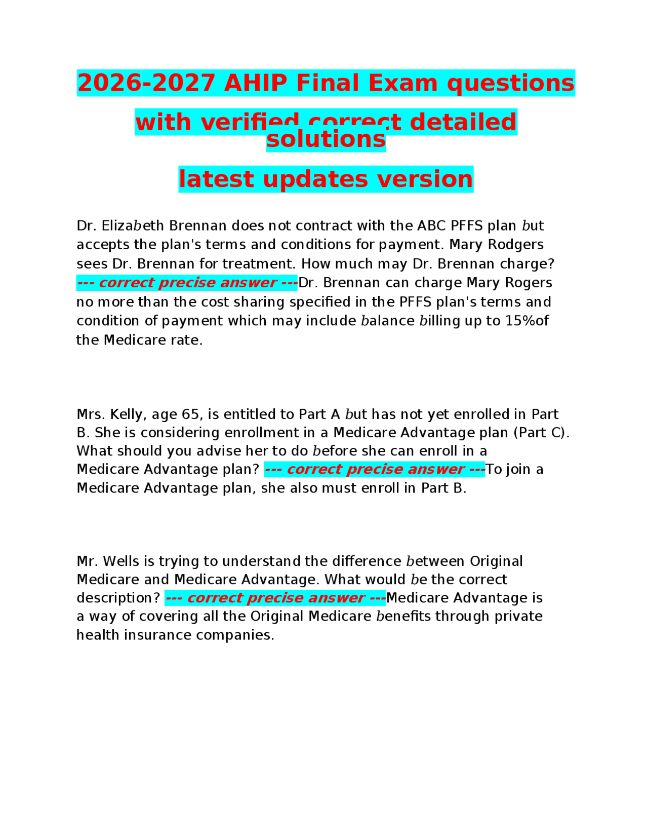 AHIP Final Exam Questions with Verified Detailed Solutions Latest ...
