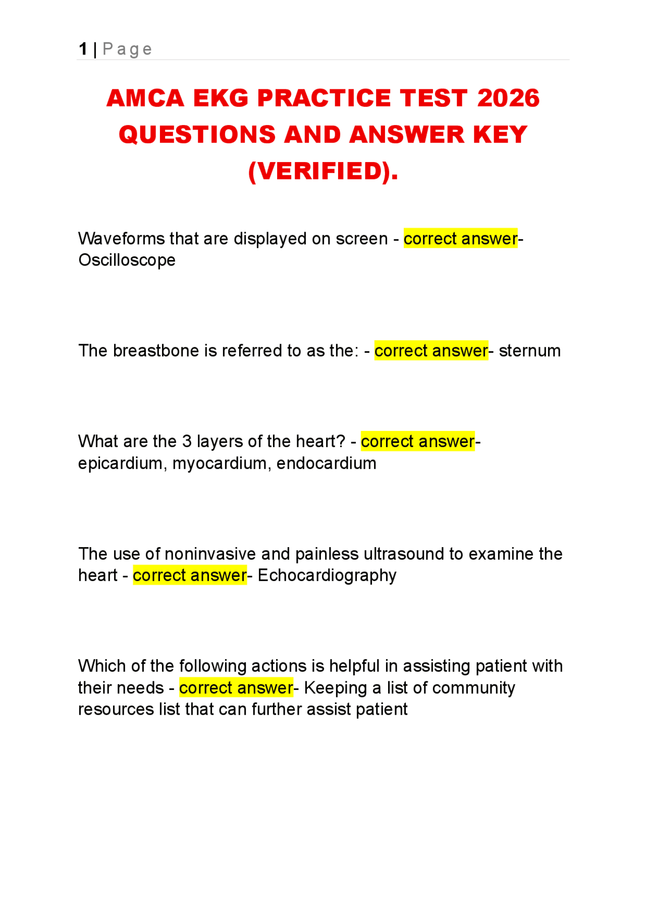 AMCA EKG PRACTICE TEST 2026 QUESTIONS AND ANSWER KEY (VERIFIED ...