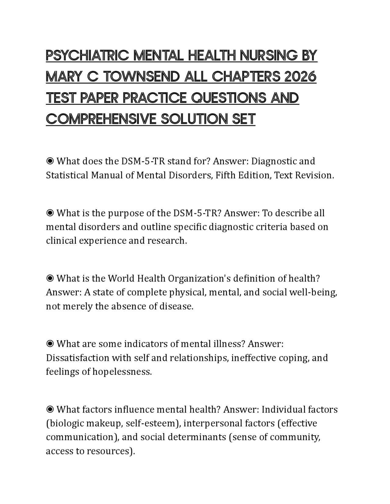 PSYCHIATRIC MENTAL HEALTH NURSING BY MARY C TOWNSEND ALL CHAPTERS 2026 ...