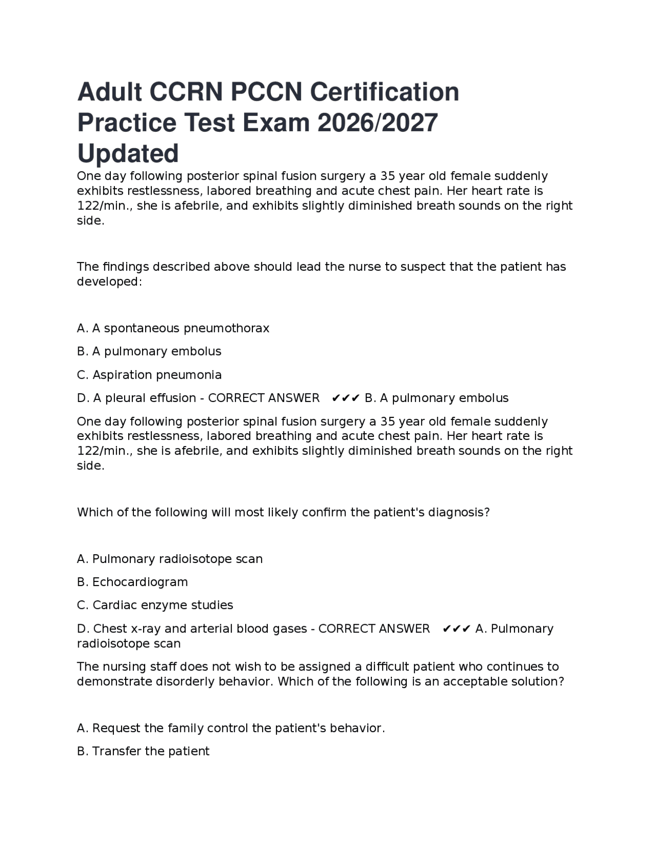 Ccrn Test Sections Adult CCRN PCCN Certification Practice Test Exam 2026/2027 Updated ...