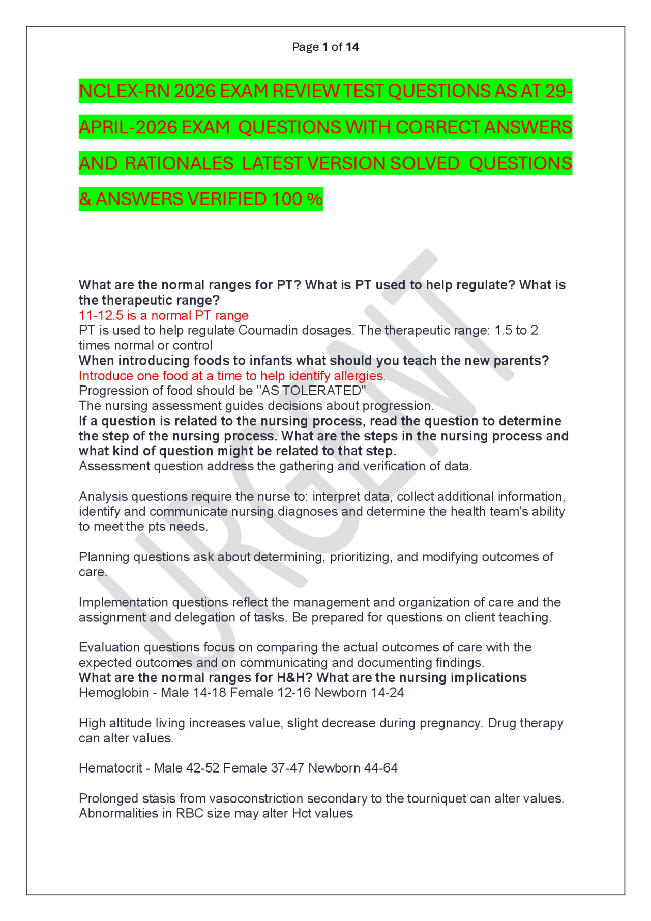 NCLEX-RN 2026 EXAM REVIEW TEST QUESTIONS AS AT 29 APRIL-2026 EXAM ...