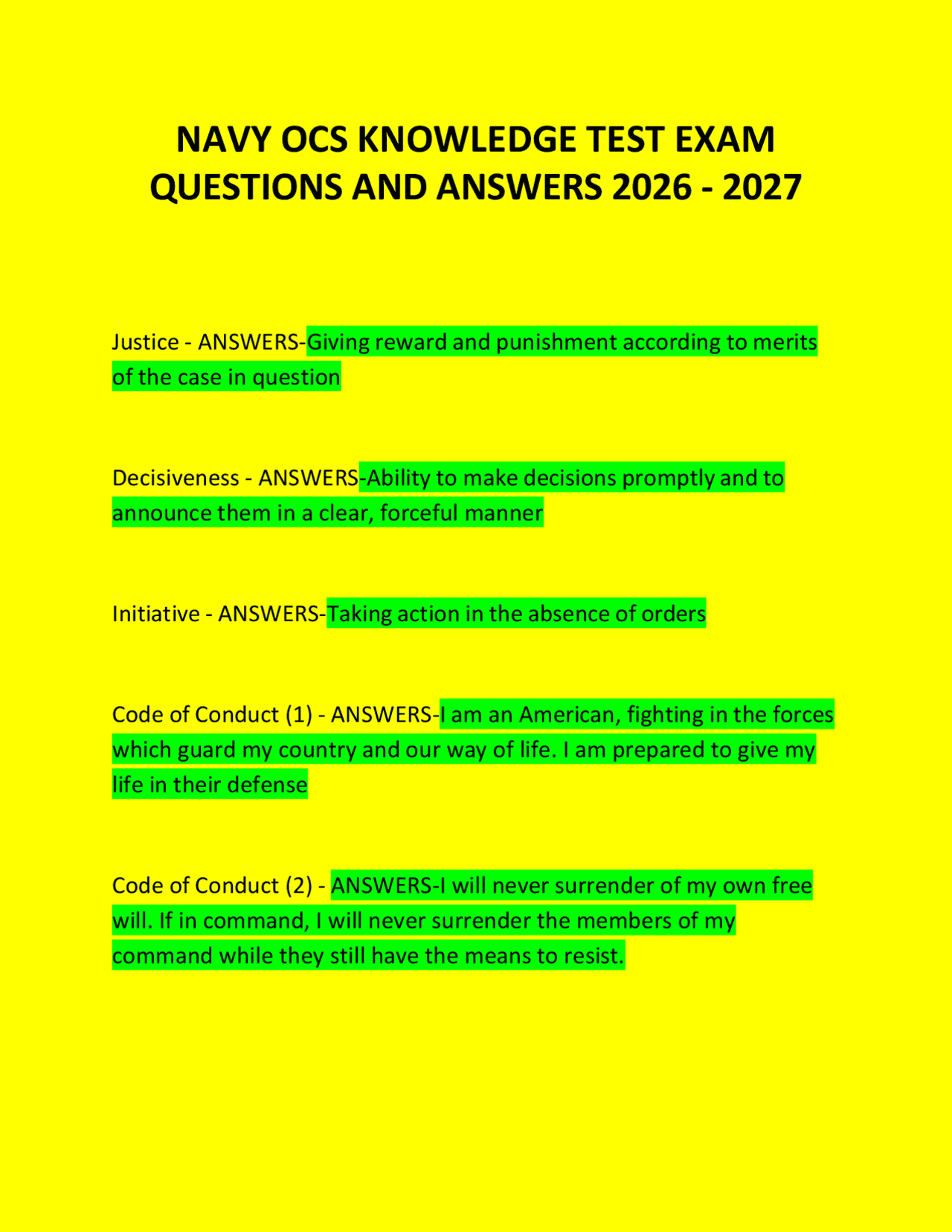 NAVY OCS KNOWLEDGE TEST EXAM QUESTIONS AND ANSWERS 2026 - 2027 | Exams ...