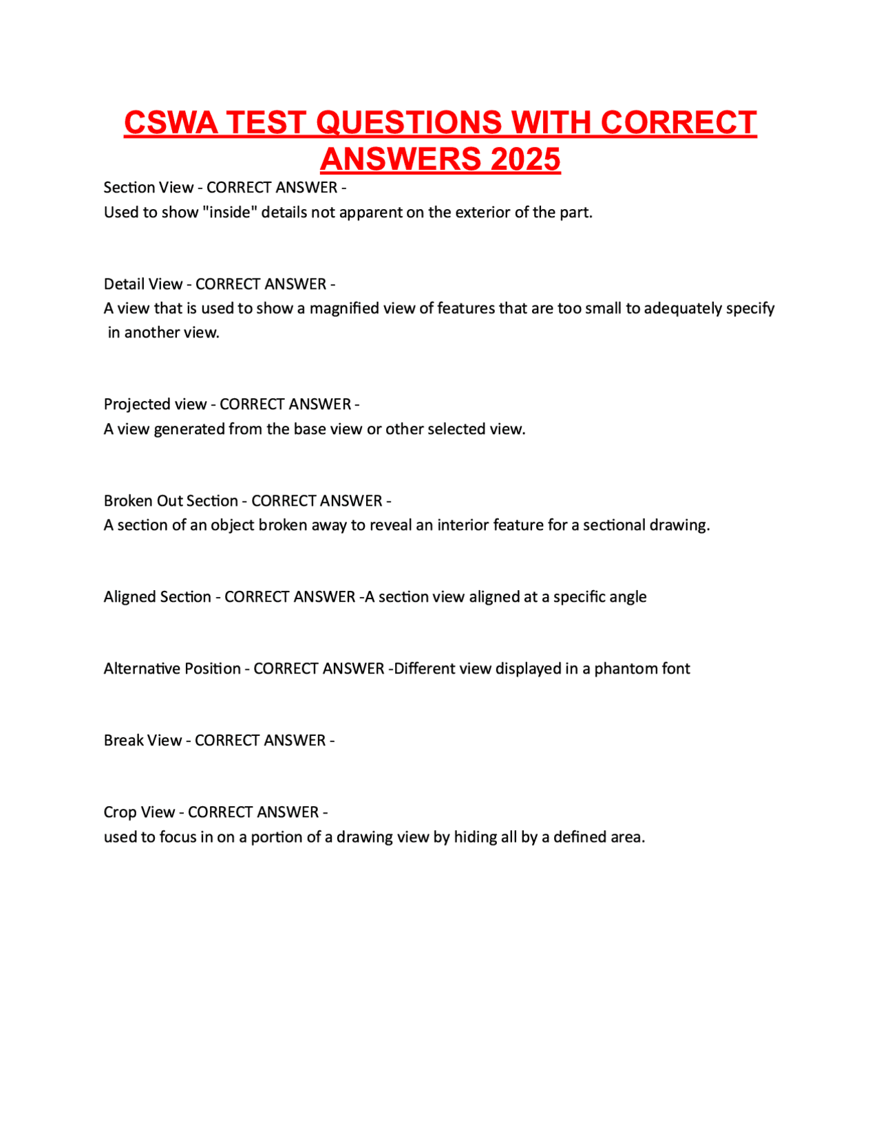 CSWA TEST QUESTIONS WITH CORRECT ANSWERS 2025.pdf | Exams Community ...