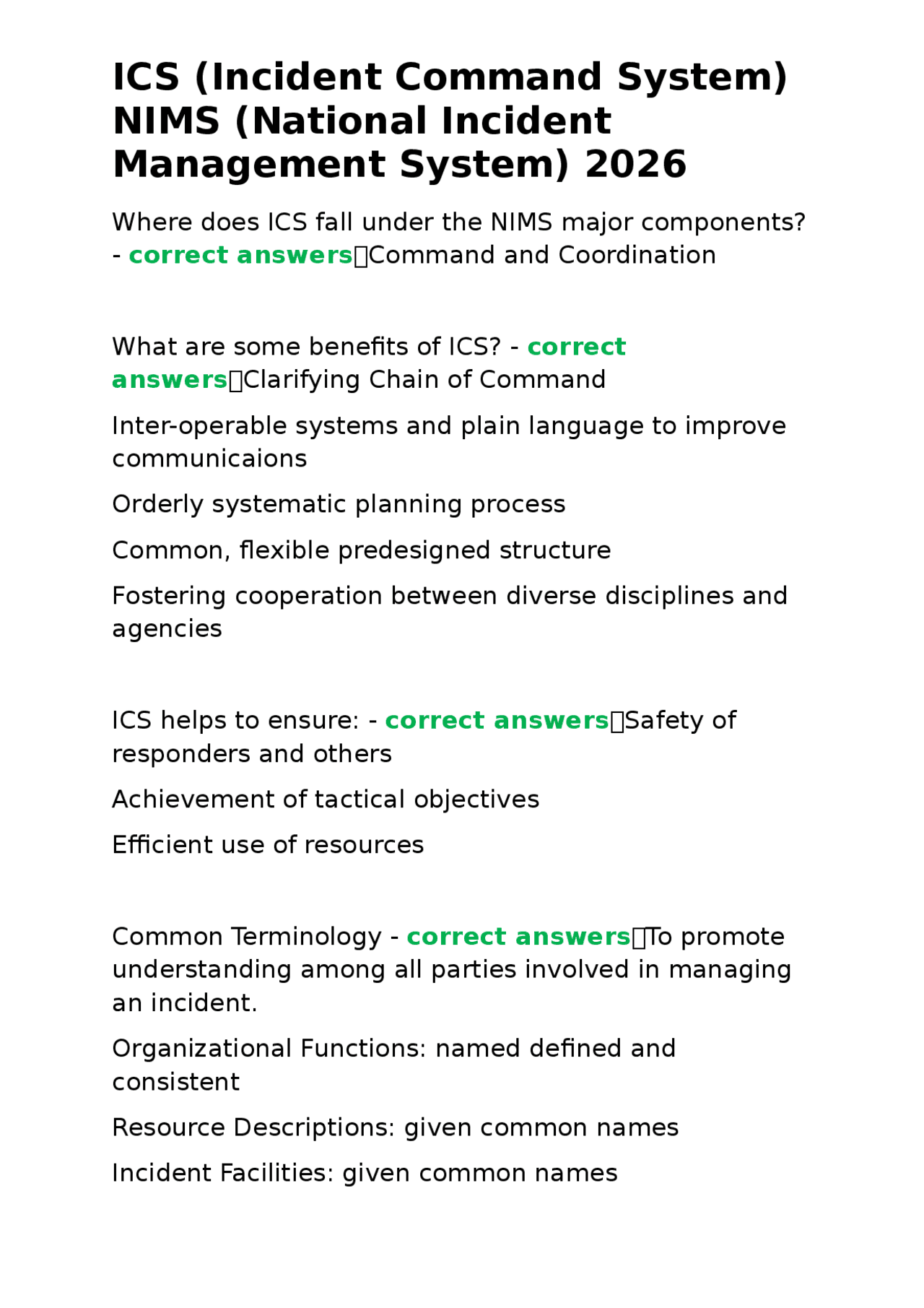 ICS (Incident Command System) NIMS (National Incident Management System ...