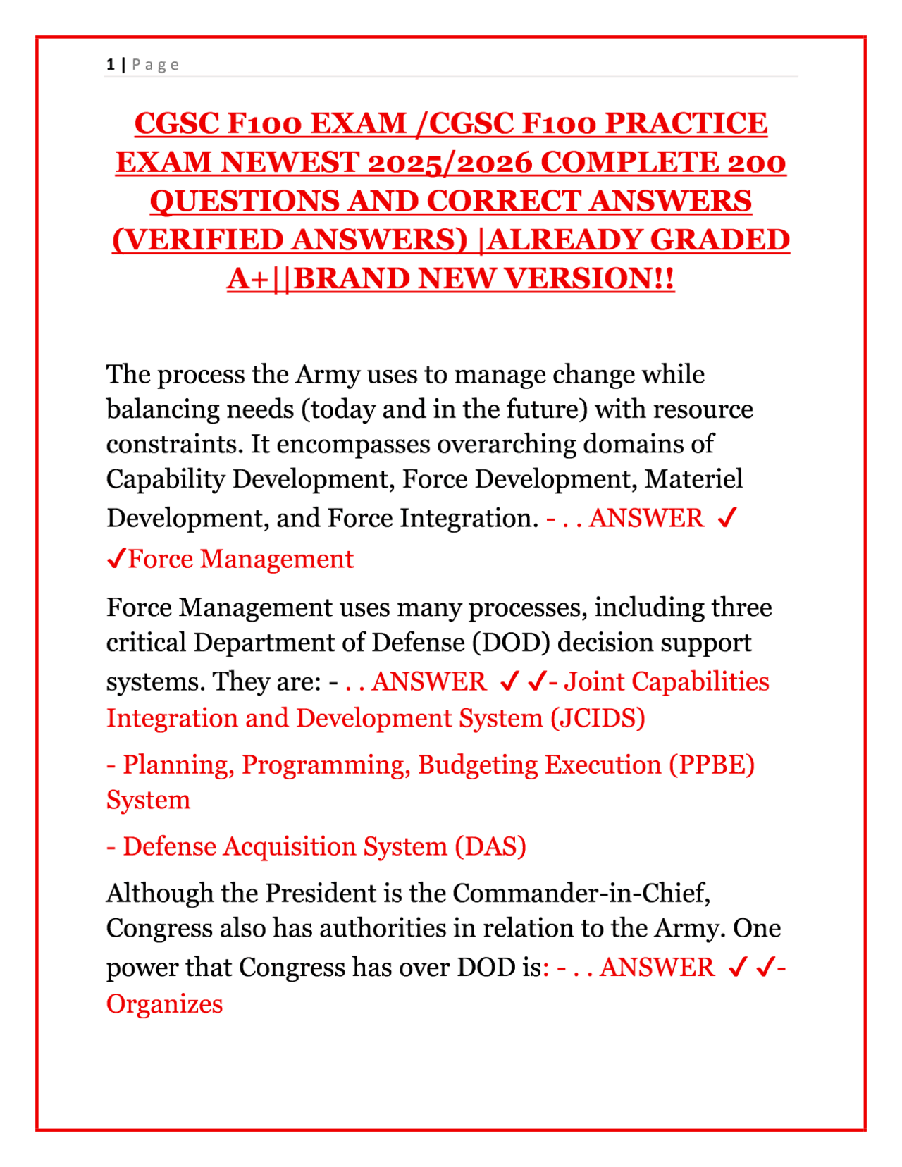 CGSC F100 EXAM 2025/2026 – LATEST PRACTICE TEST & ANSWERS | Exams ...