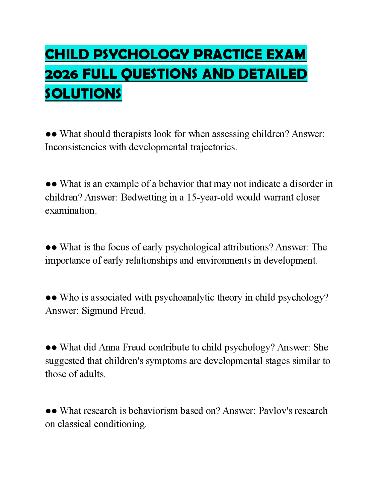 CHILD PSYCHOLOGY PRACTICE EXAM 2026 FULL QUESTIONS AND DETAILED ...