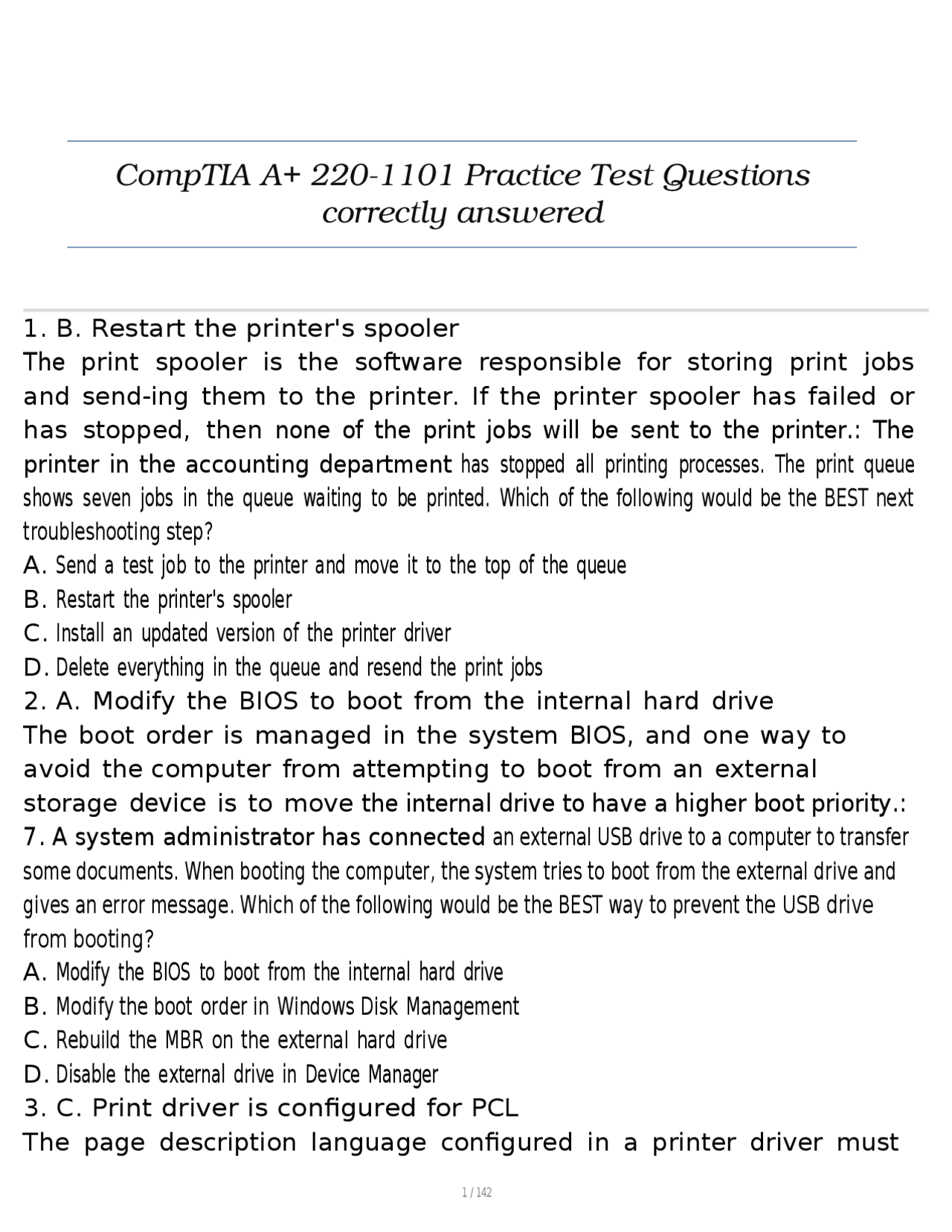 CompTIA A+ 220-1101 Practice Test Questions correctly answered | Exams ...